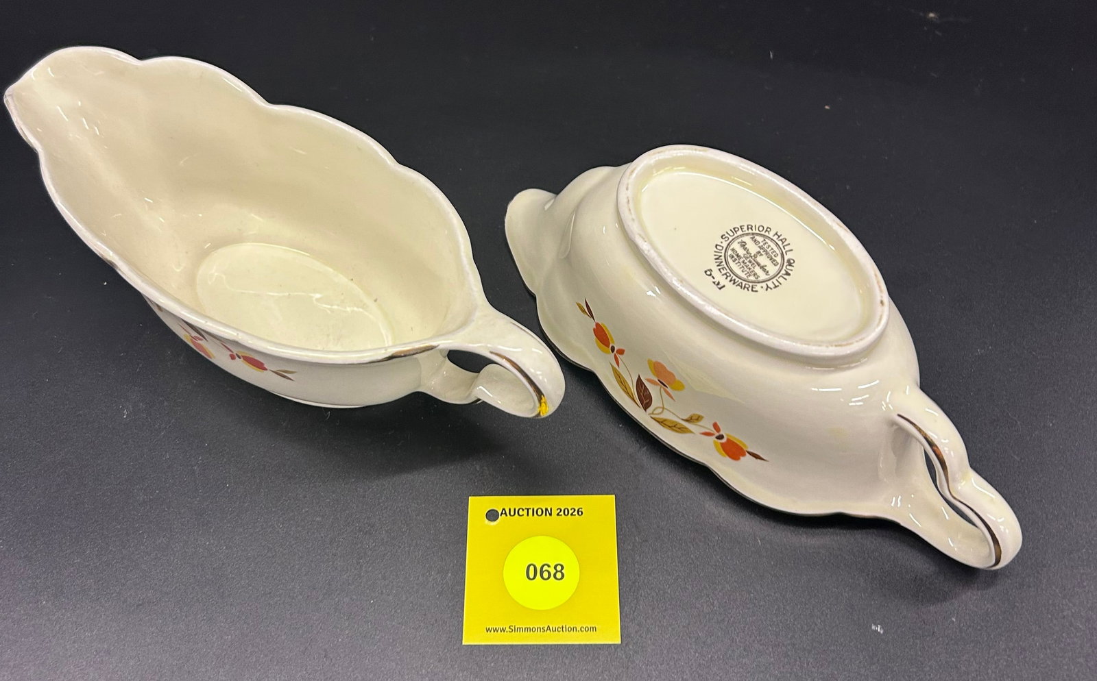 Lot of 2 Superior Hall Jewel Tea Autumn Leaf Gravy Boats 9'' - 2