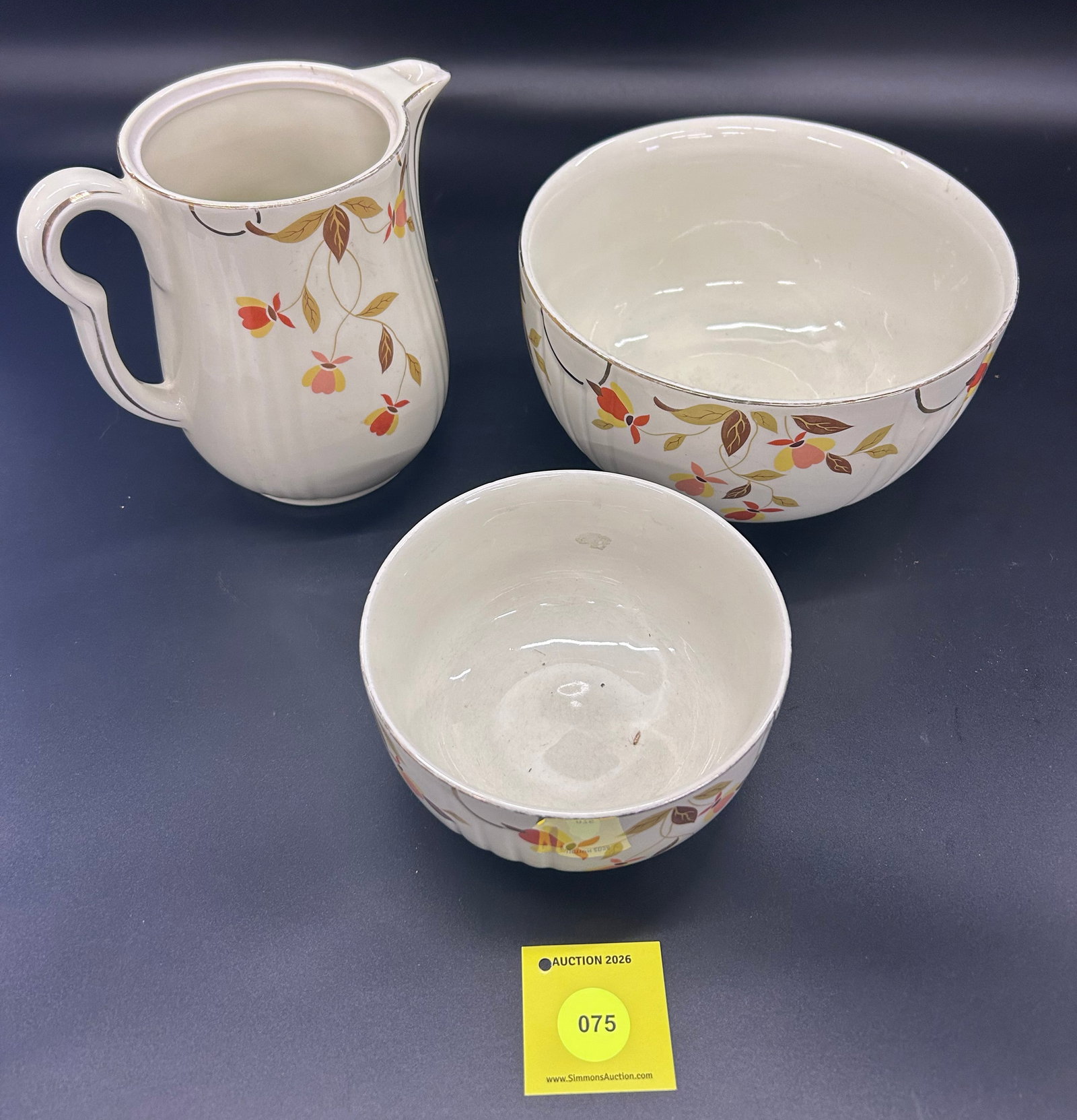 Lot of 3 Superior Hall Jewel Tea Autumn Leaf, Large Pitcher, Large Bowl, and small bowl - 2
