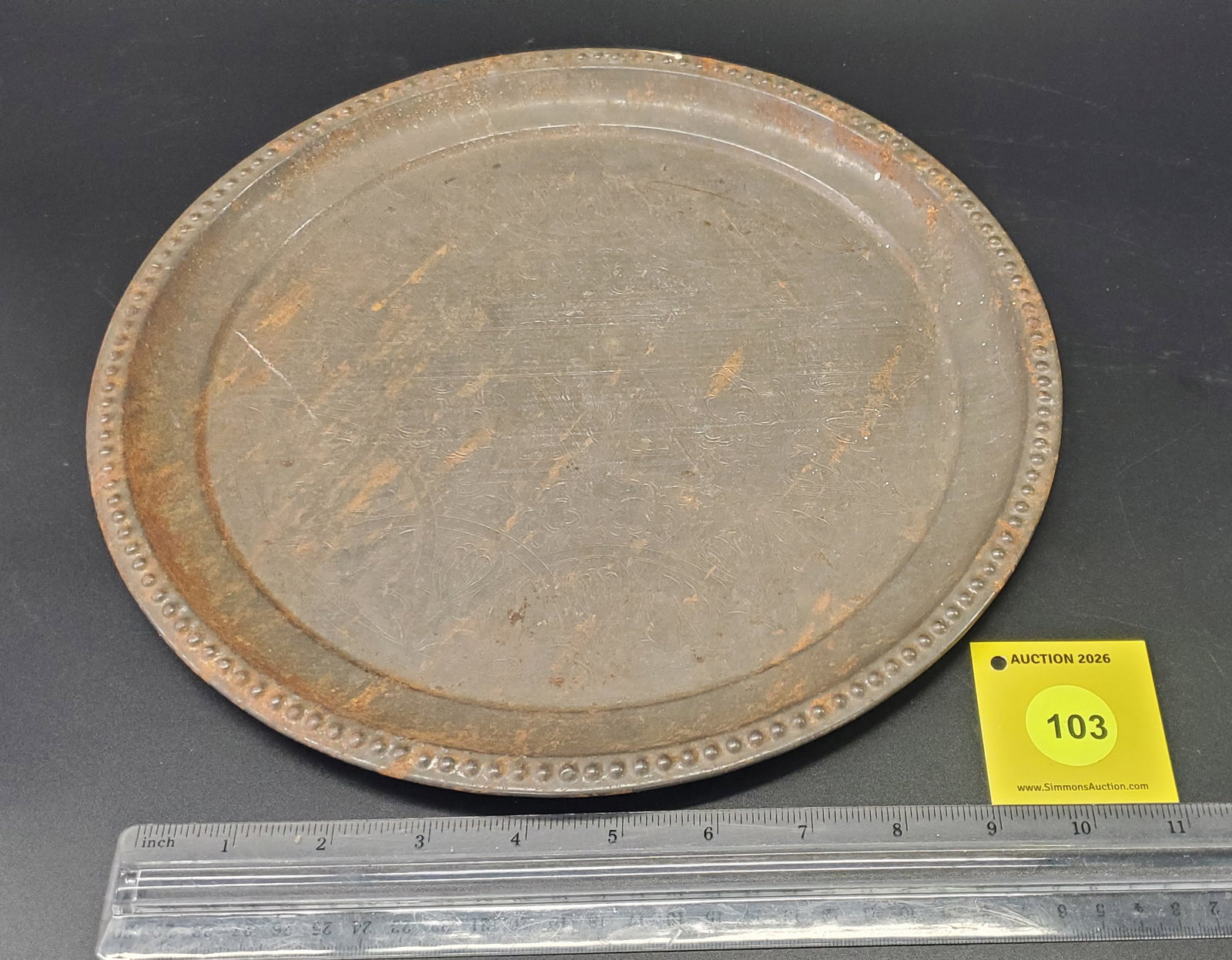 Lot of 3 Wagner Ware 10" 5 Quart Dutch OvenNo Lid and 2 Metal etched trays - 4