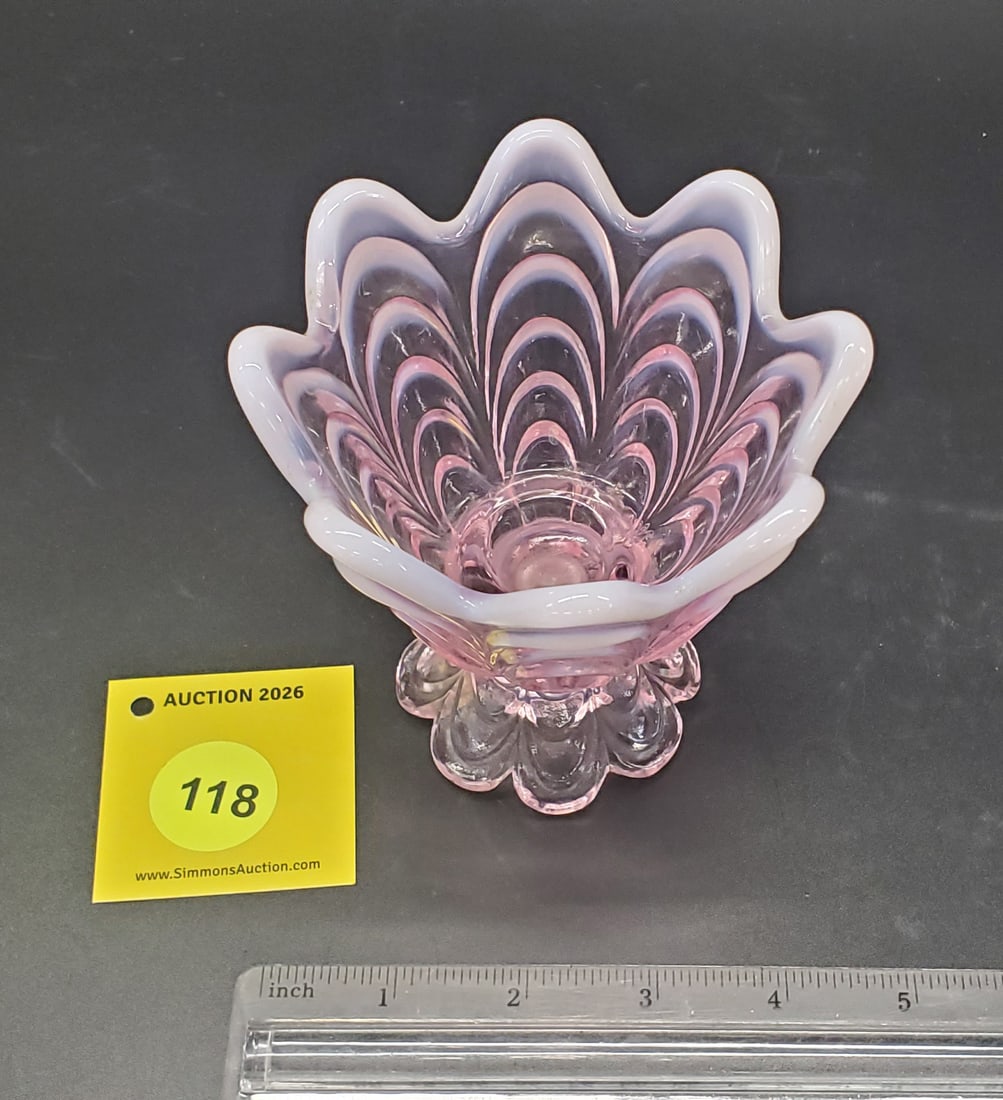 Fenton Pink Opalescent 2-way Taper Candle Holder - 2
