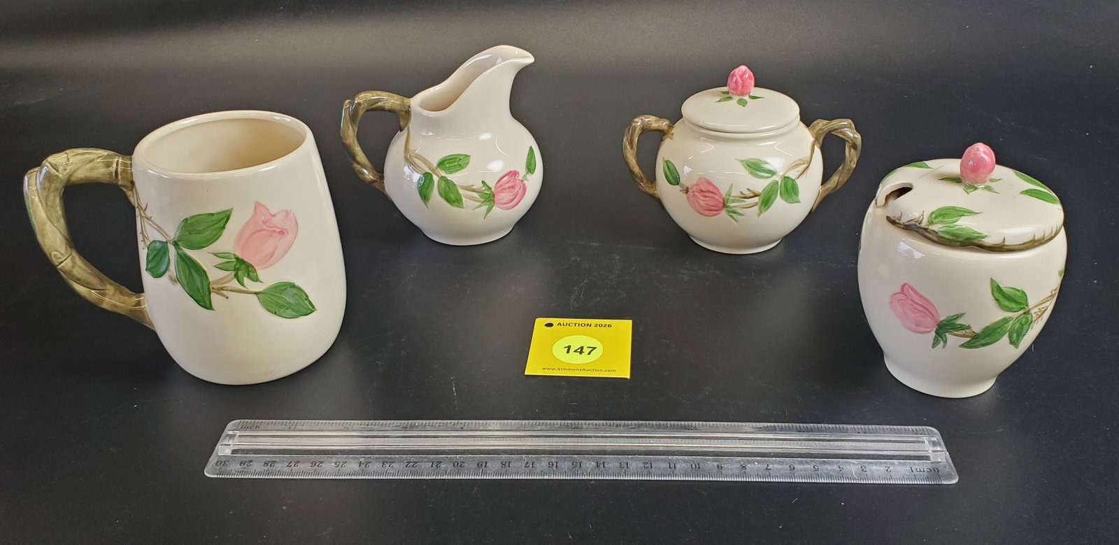 Lot of 4 Franciscan Desert Rose Mug 2 Sugar bowls and 1 Creamer 1 of Sugar Bowl Cracked Lid - 2