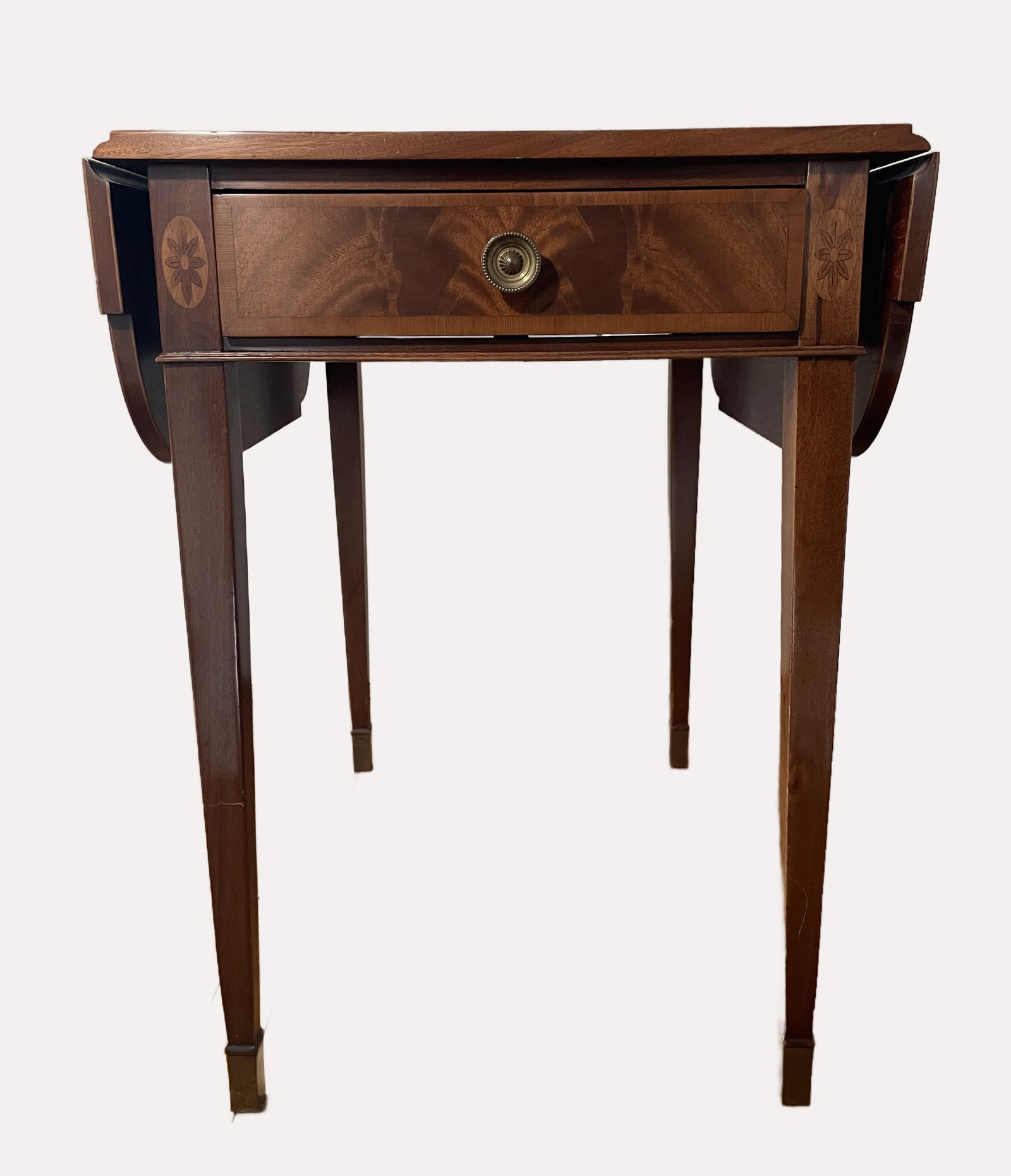 Federal Style Inlaid Mahogany Leather Top Pembroke Side Table (1 of 5)