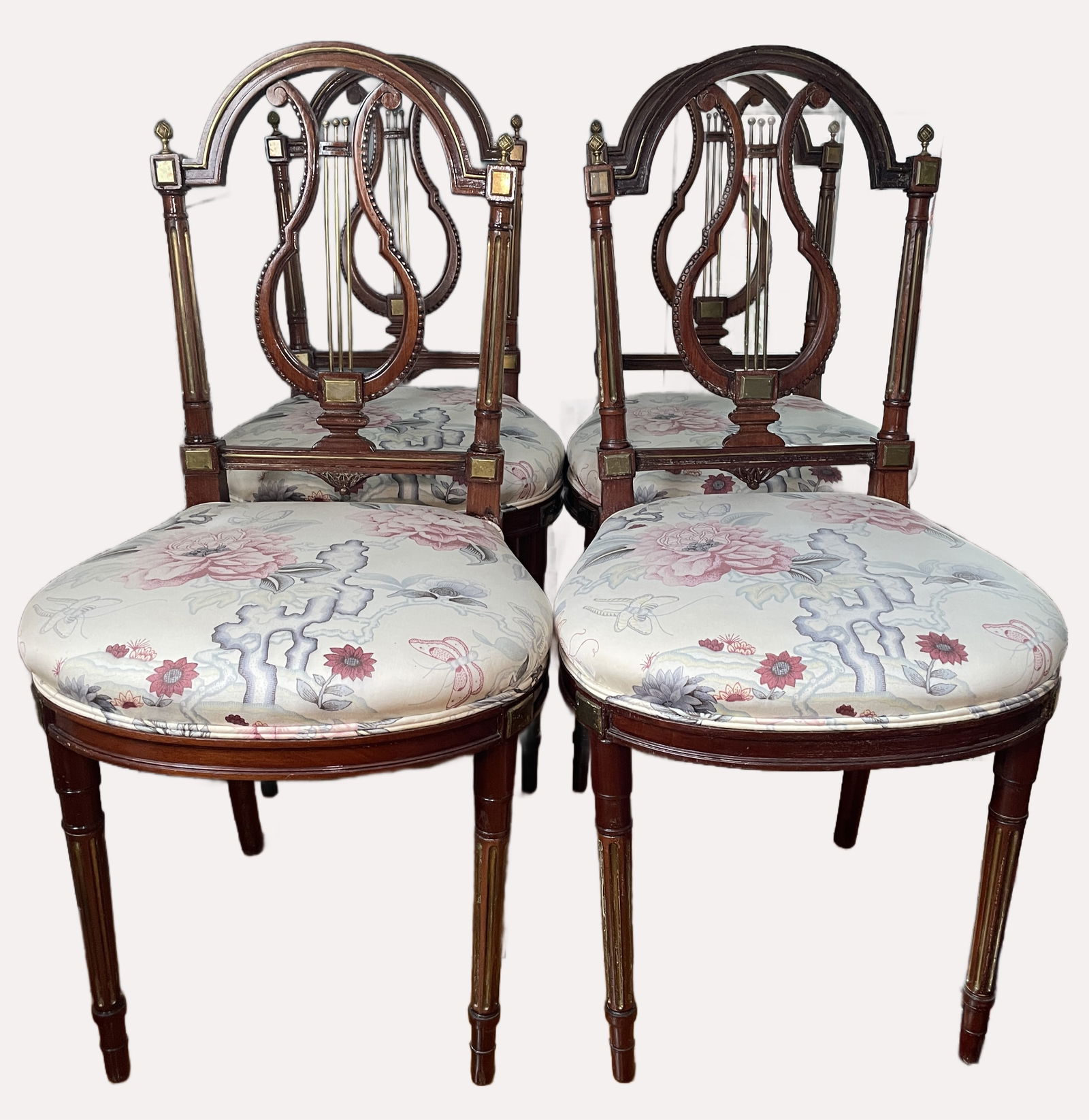Set of 4 Antique French Louis XVI style mahogany side chairs (1 of 5)