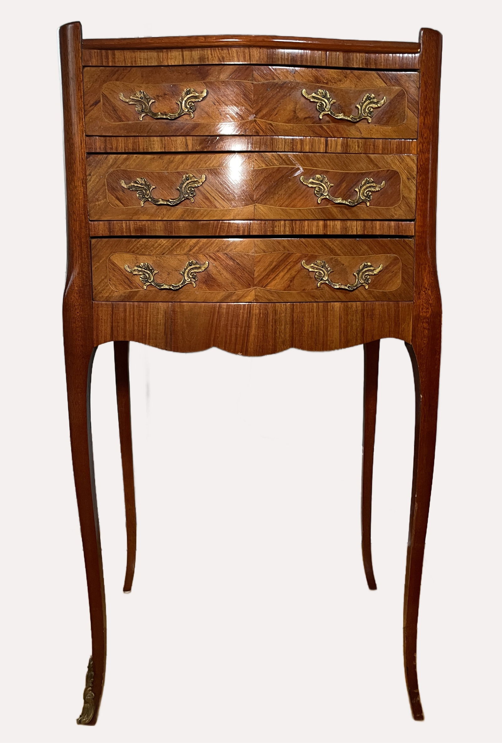 Antique Louie XV Style 3-Drawer Marquetry Side Table (1 of 6)