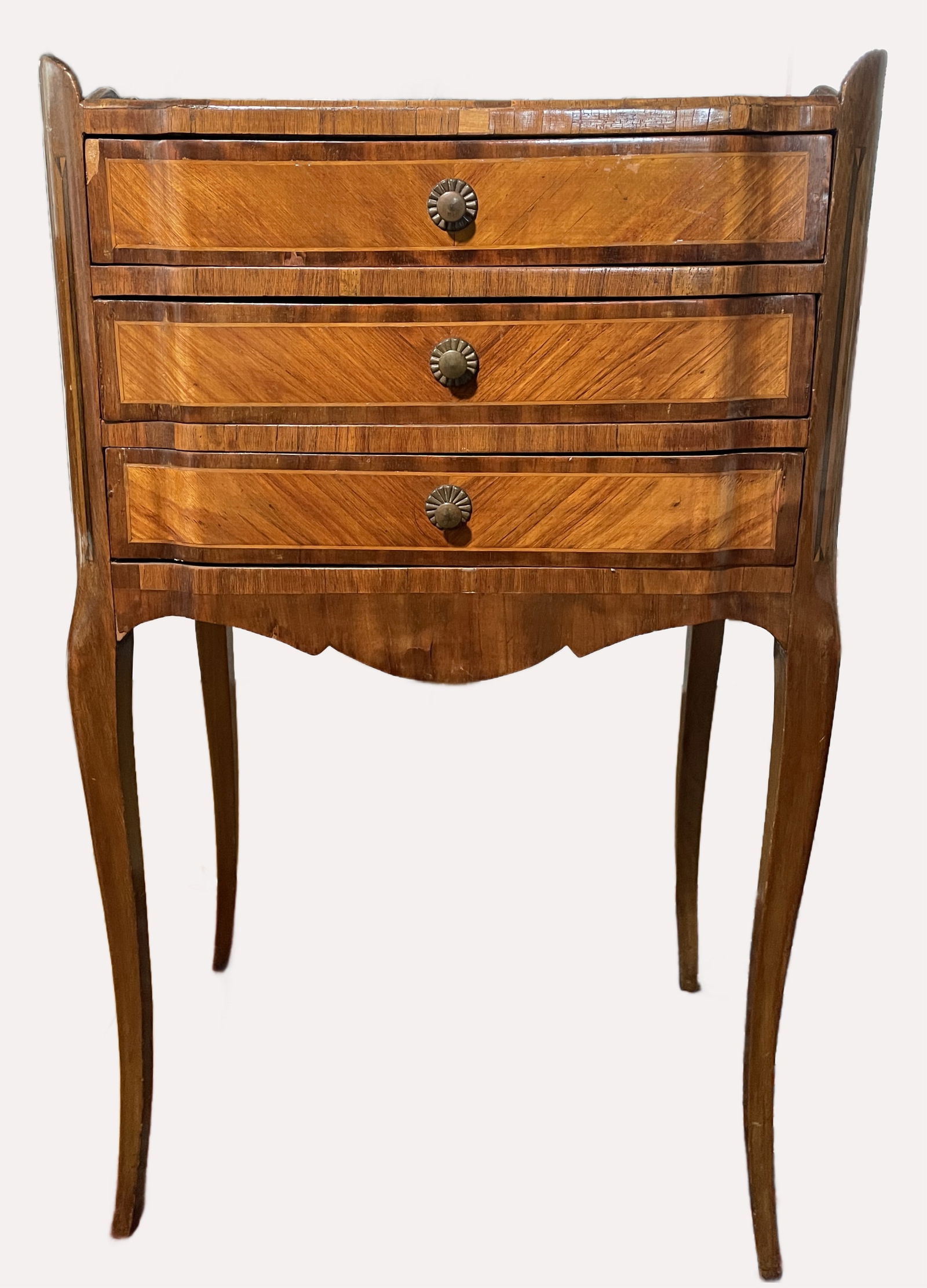 French Louis XV Style Tulipwood Veneer Bedside Table (1 of 7)