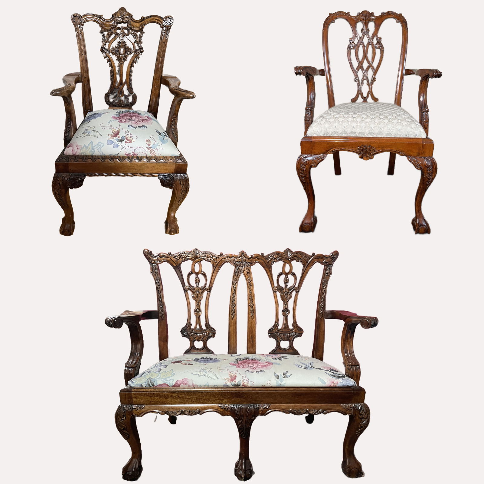 Miniature Chippendale-style armchair and Settee (3pcs) (1 of 16)