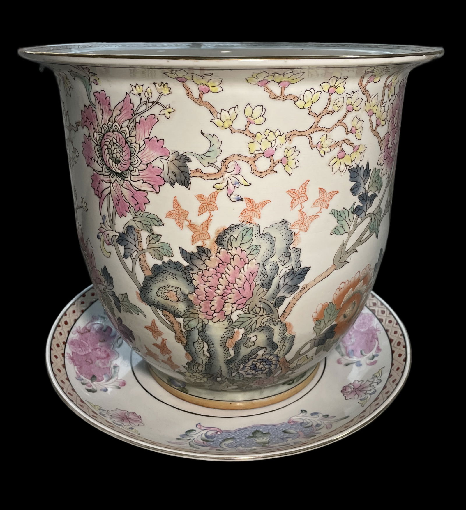 Vintage Chinese porcelain jardiniere with large saucer base plate (1 of 10)