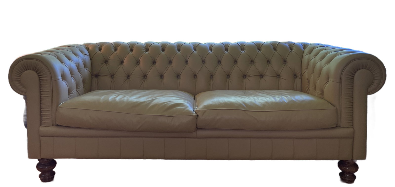 Authentic Natuzzi Italian Tufted Leather Chesterfield 3-Seater Sofa in Cream (1 of 15)
