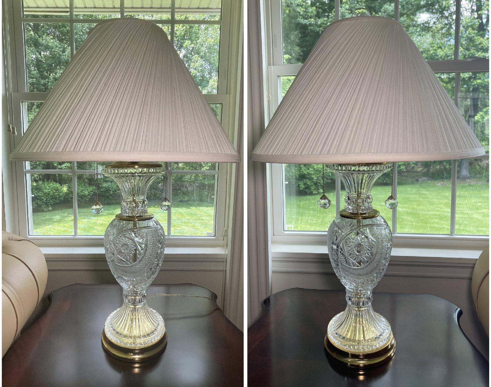 Vintage Hollywood Regency Cut Lead Crystal Urn Table Lamp with Dangling Prisms (1 of 20)