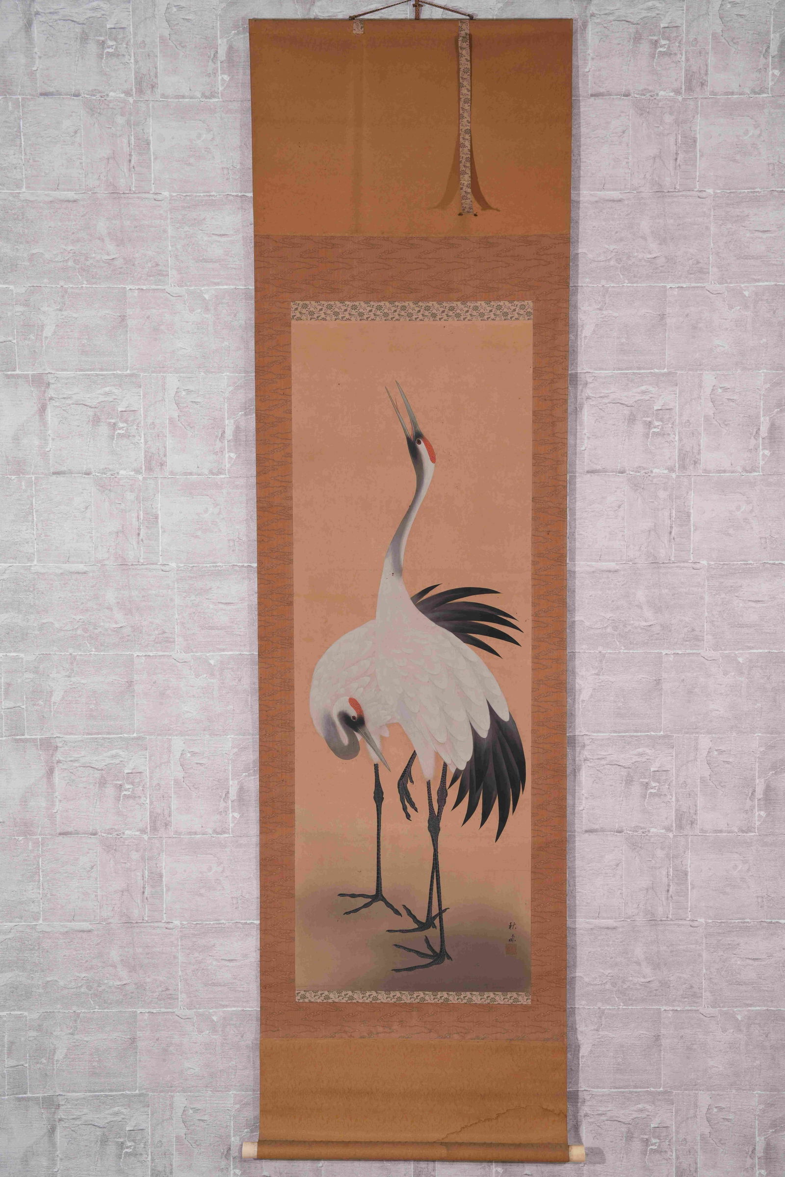 A CRANE PAINTING ON SILK: Crane painting on silk