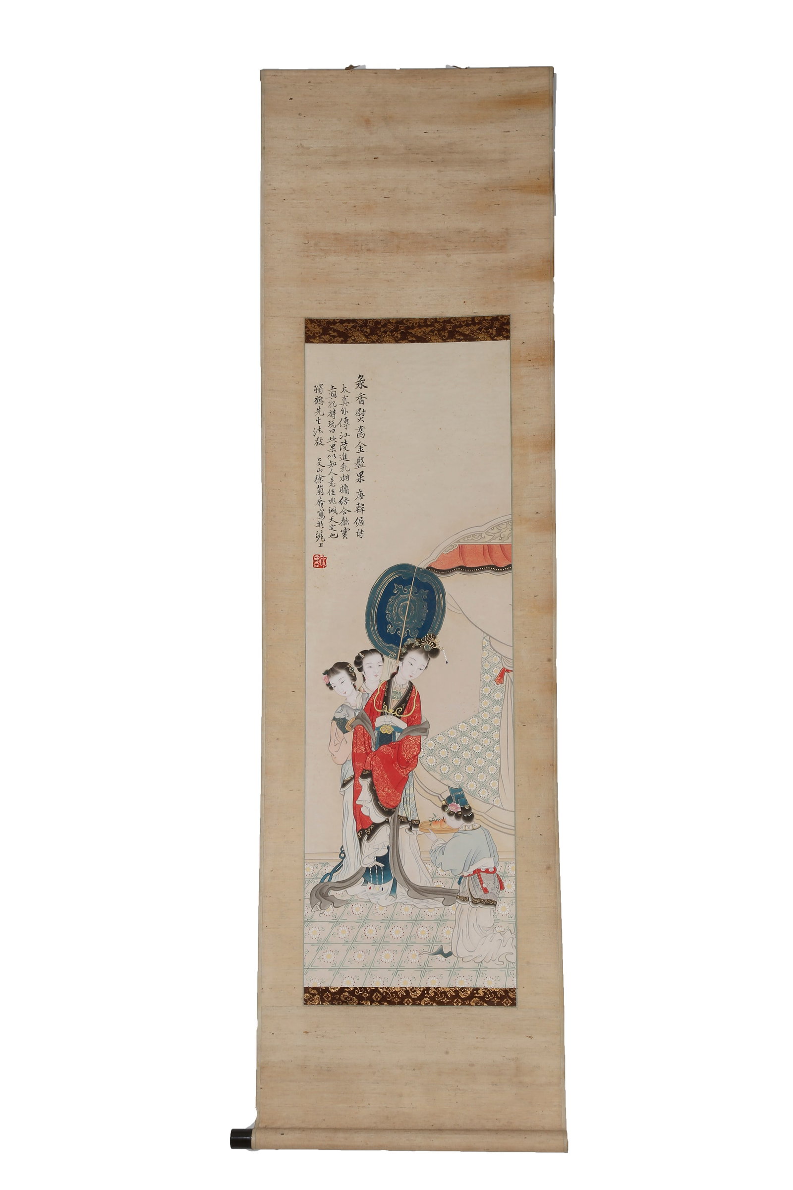 A LADY FIGURE PAINTING ON PAPER BY XU JU‘AN.徐菊庵: Lady Figure Painting on Paper by Xu Ju‘an.徐菊庵