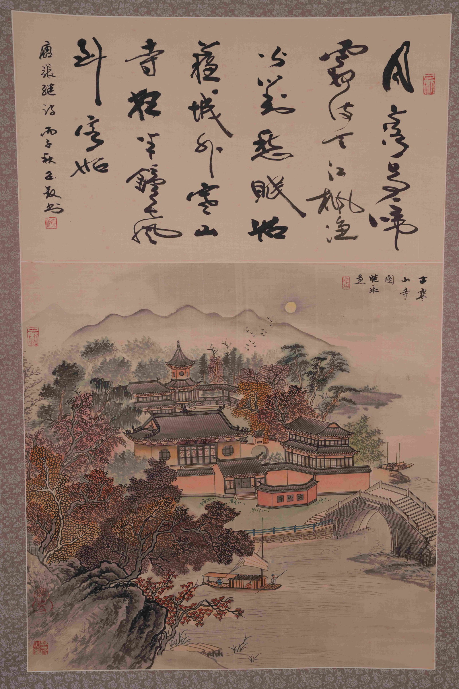 A COLD MOUNTAIN TEMPLE PAINTING ON SILK: Cold Mountain Temple painting on silk