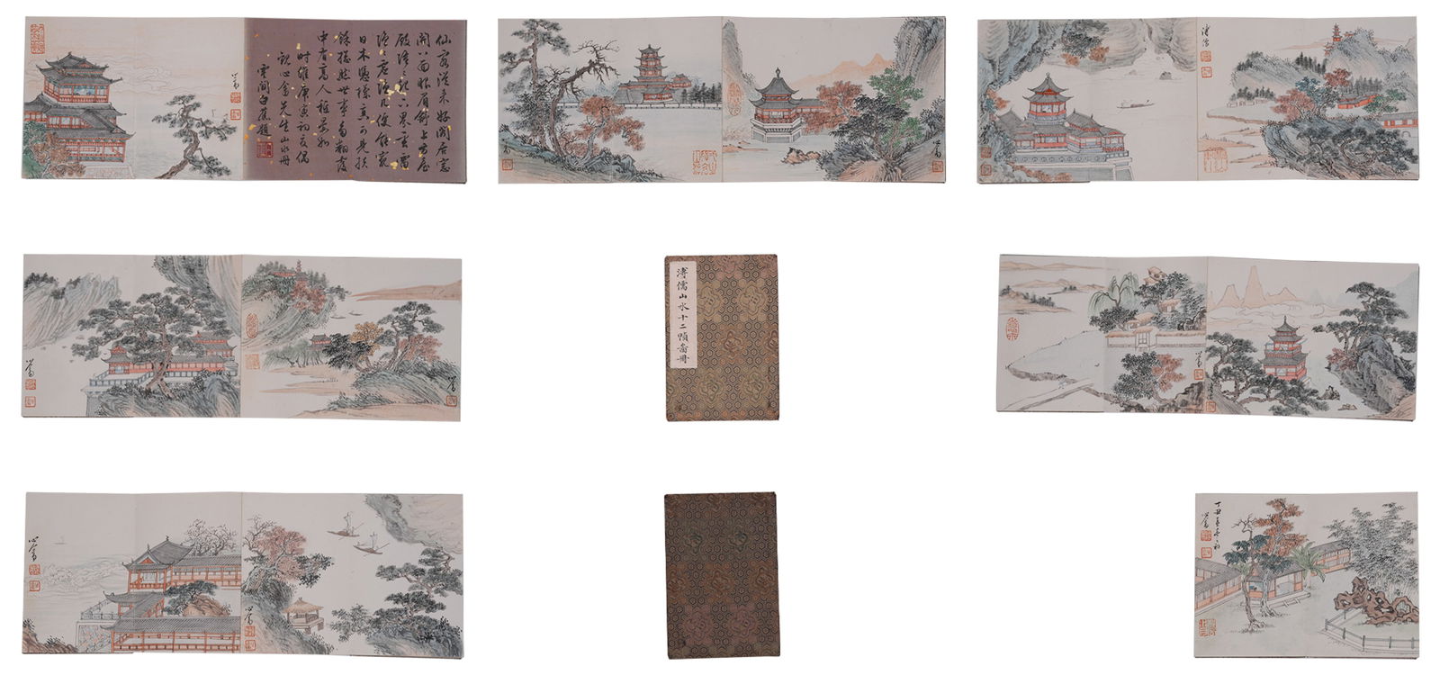 A LANDSCAPE AND PAVILION PAINTING ON PAPER, ALBUM LEAVES (13 LEAVES), BY PU RU.溥儒 (1 of 10)