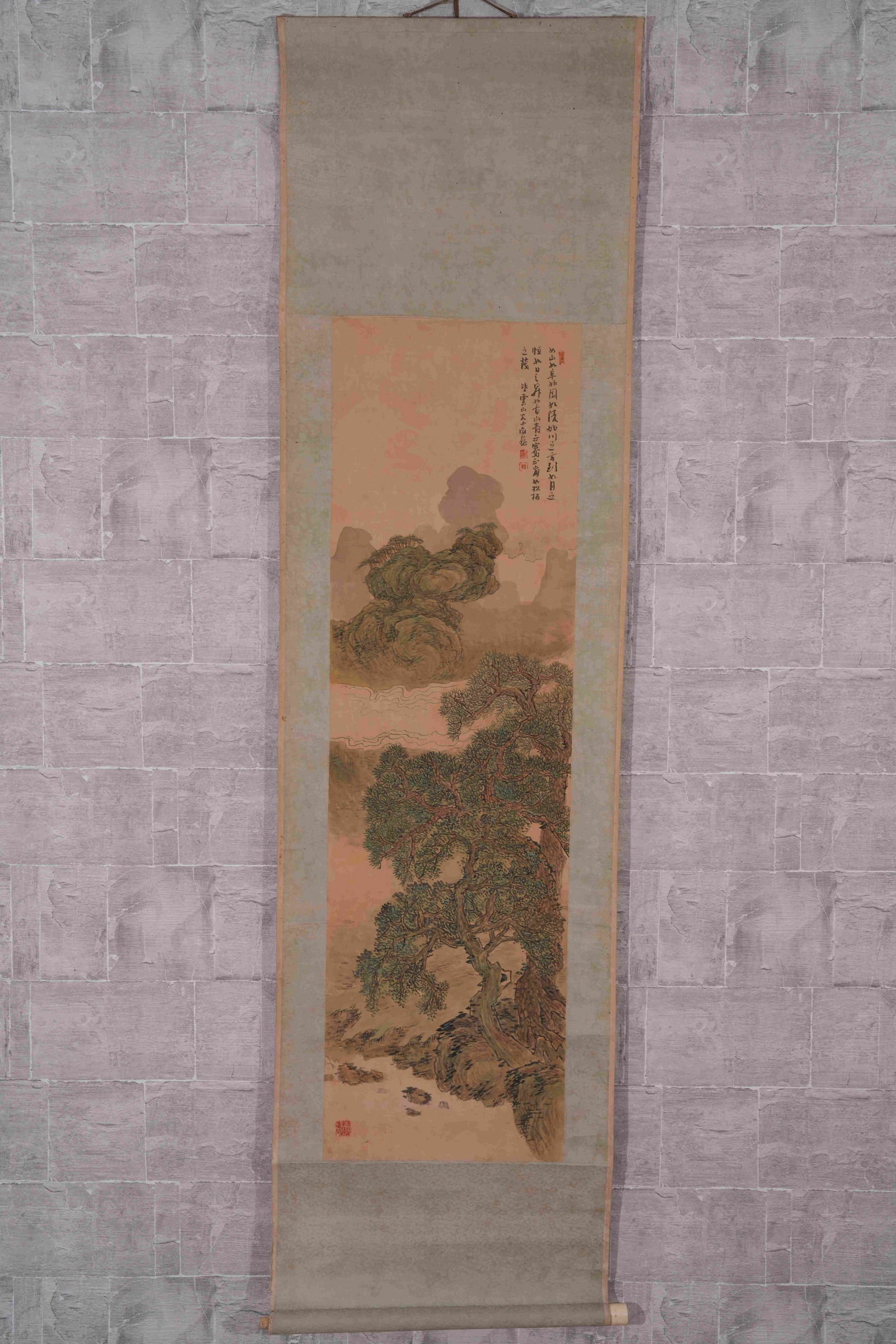 A LANDSCAPE PAINTING WITH PINE TREES ON SILK (1 of 7)