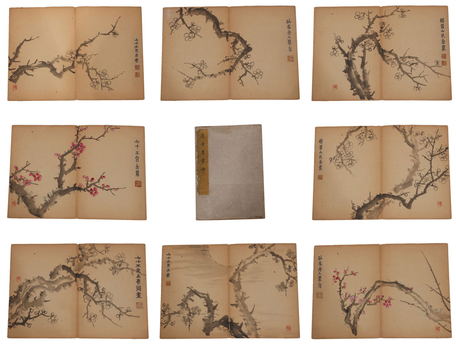 A PLUM BLOSSOM PAINTING ALBUM LEAVES ON PAPER (10 LEAVES) BY JIN NONG.金農 (1 of 13)