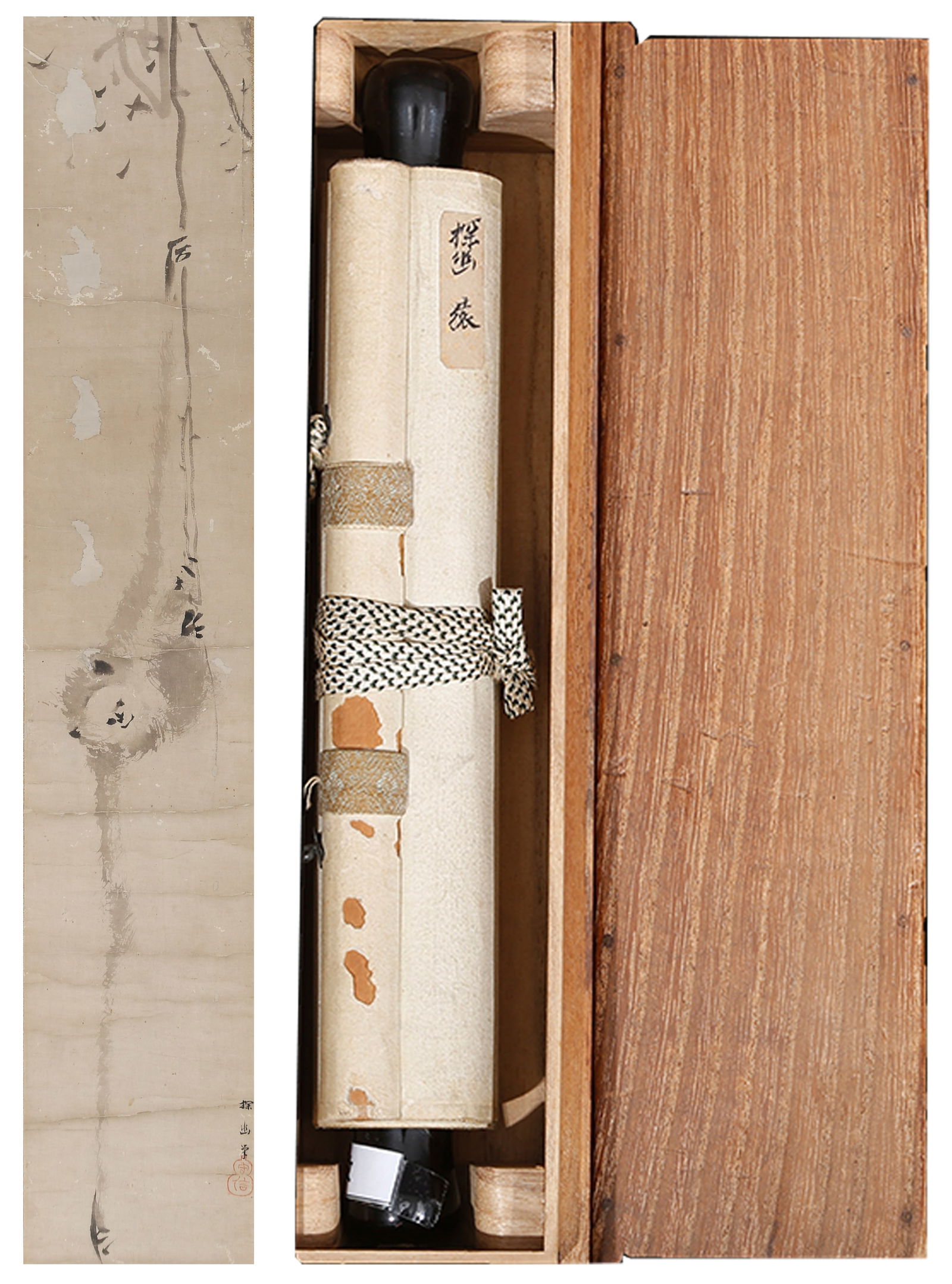 A MONKEY PAINTING ON PAPER BY KANO TANYU.狩野探幽: Monkey Painting on Paper by Kano Tanyu.狩野探幽