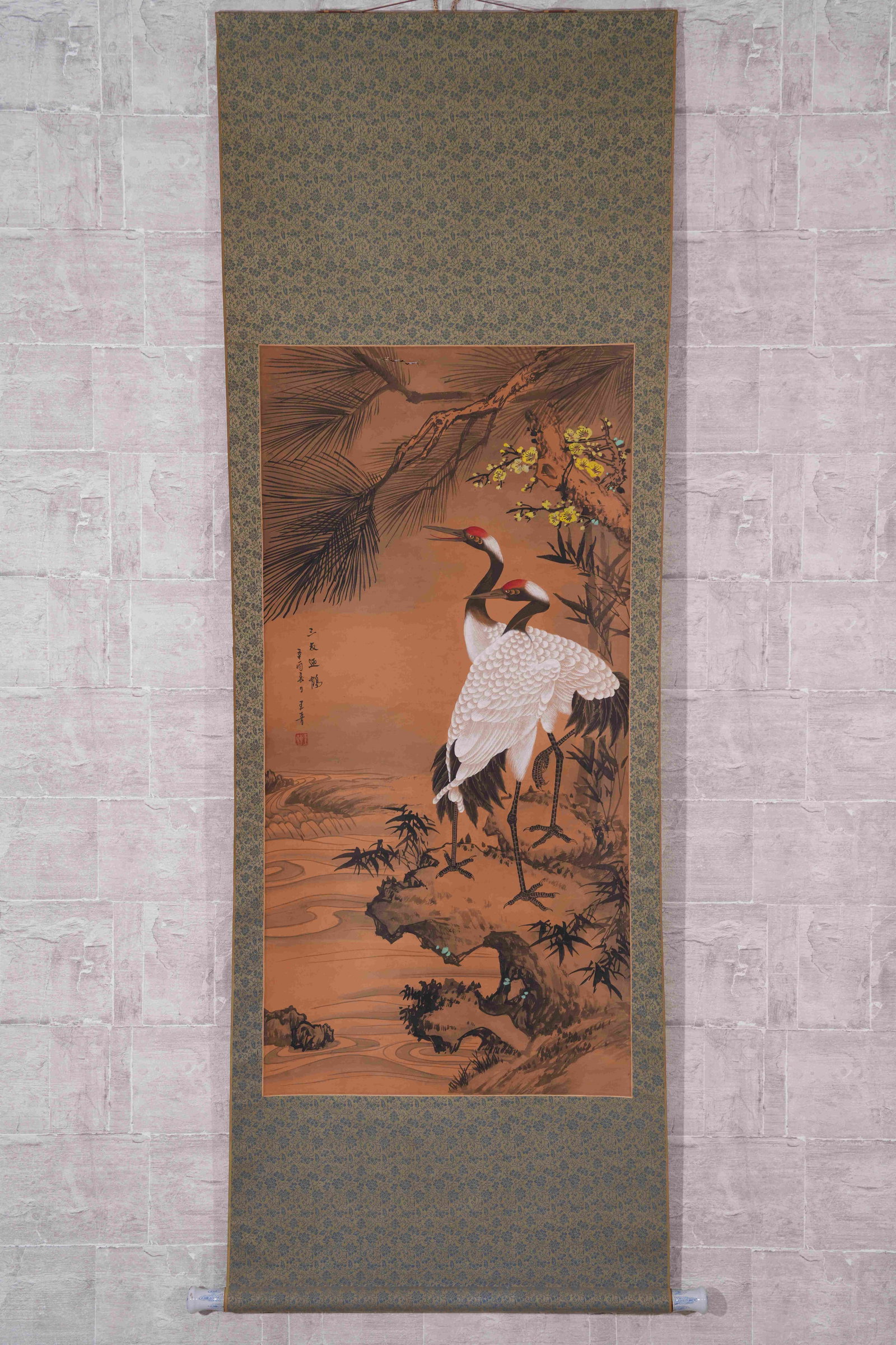 A PINE-AND-CRANE PAINTING ON SILK (1 of 8)