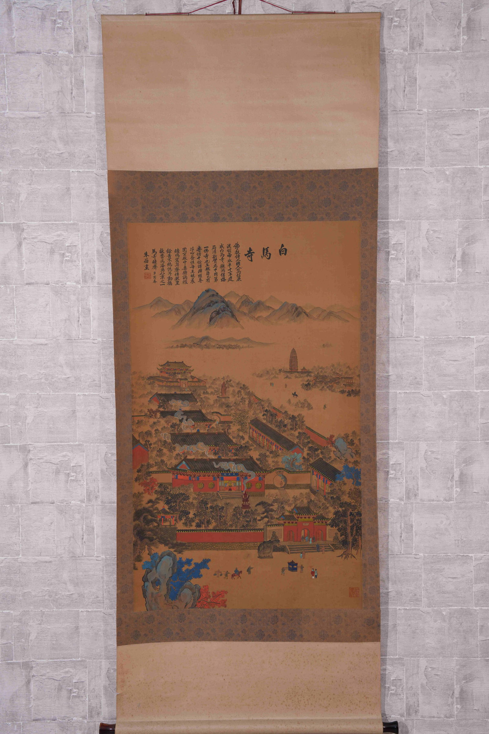 A WHITE HORSE TEMPLE PAINTING ON SILK: White Horse Temple painting on silk