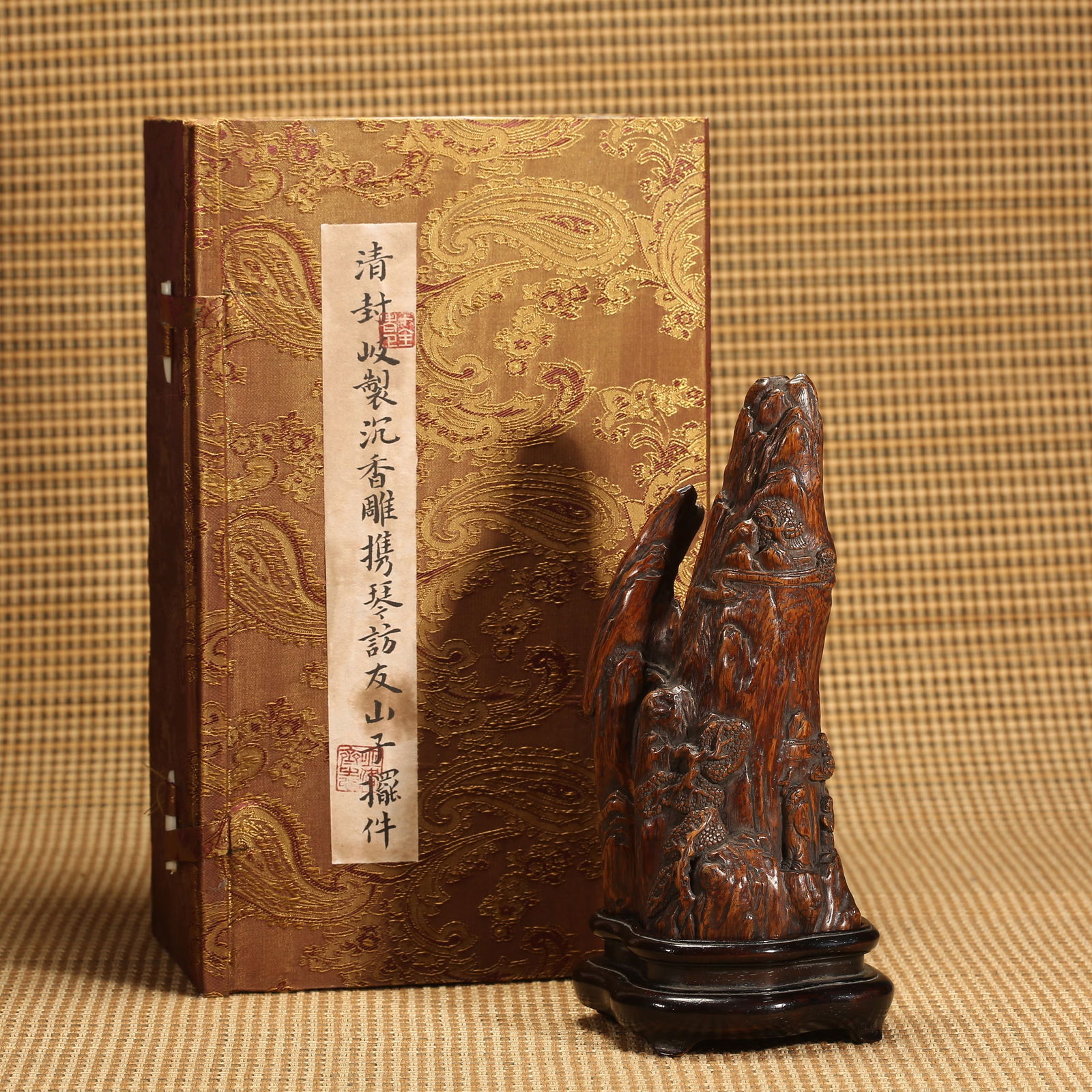 A QING DYNASTY FENG QI INCENSE-BOXWOOD MINIATURE LANDSCAPE "CARRYING QIN TO VISIT A FRIEND" (1 of 10)