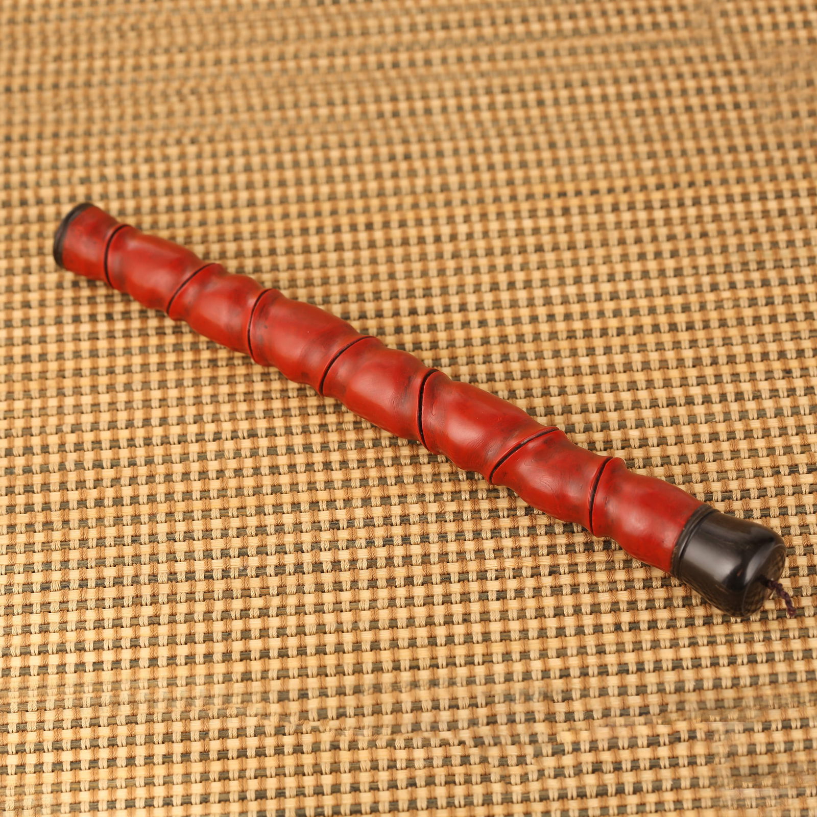 A MING DYNASTY RED-LACQUERED BAMBOO-FORM BRUSH HOLDER (1 of 8)