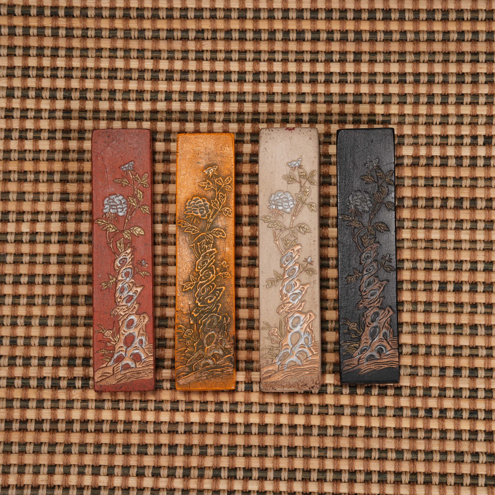 A QING DYNASTY, A SET OF INK STICKS INSCRIBED "GREAT WEALTH, PROSPERITY, AND LONGEVITY" (1 of 7)