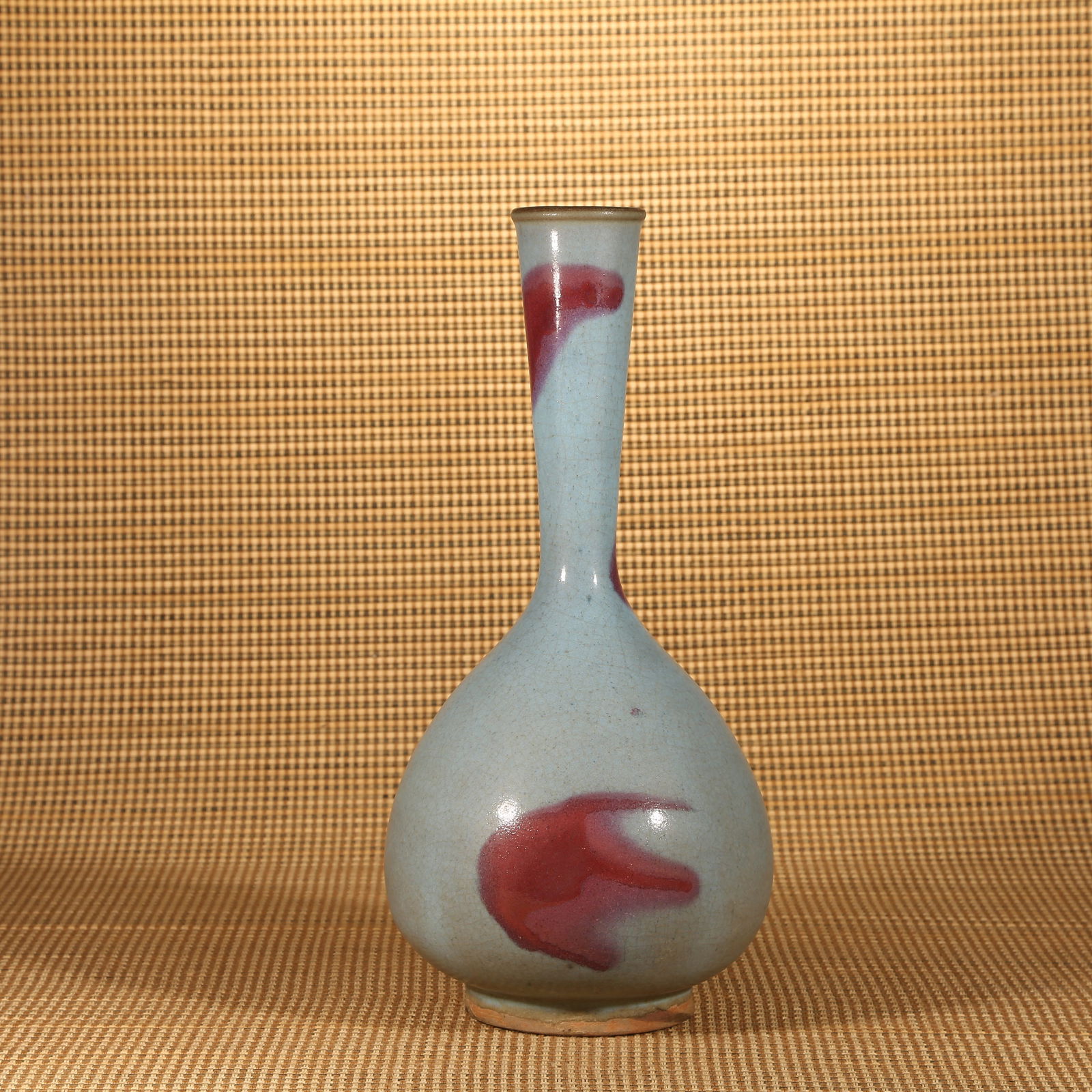 A SONG DYNASTY JUN WARE LONG-NECK VASE WITH PURPLE SPOTS: Song Dynasty Jun Ware Long-Neck Vase with Purple Spots