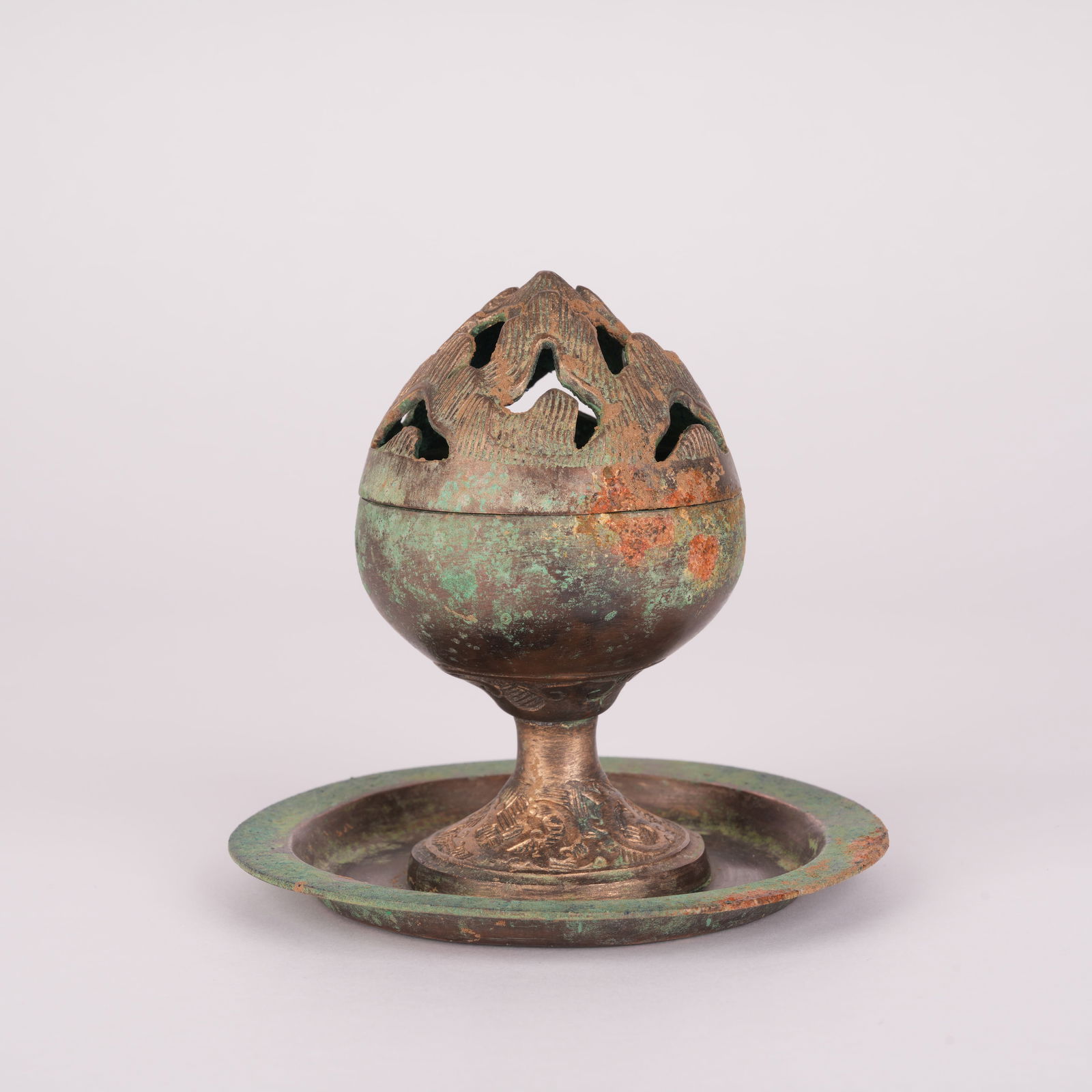 A BRONZE BOSHAN INCENSE BURNER, HAN DYNASTY: Bronze Boshan Incense Burner, Han Dynasty