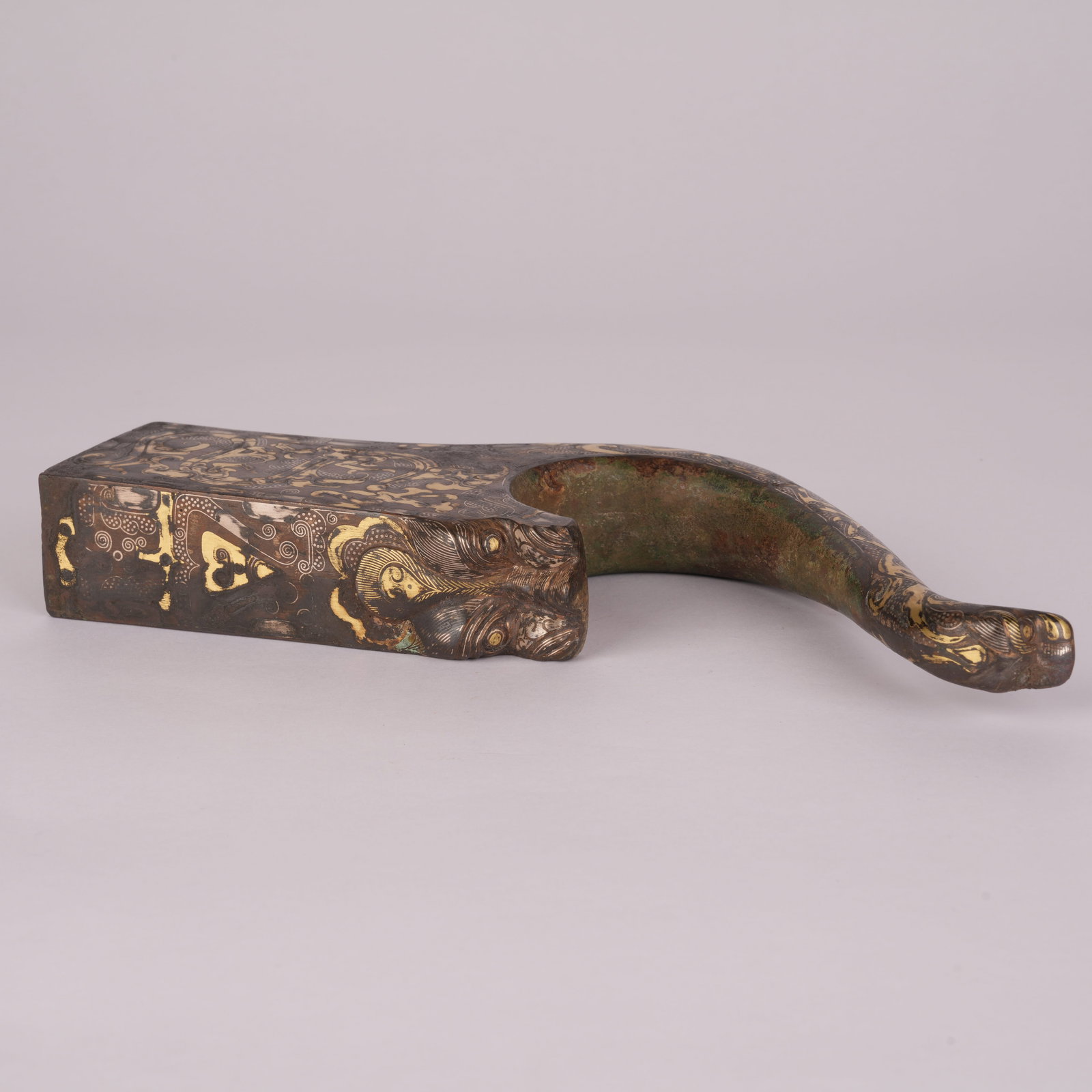 A GILT-SILVER BRONZE BOW STAND, WARRING STATES PERIOD - 5