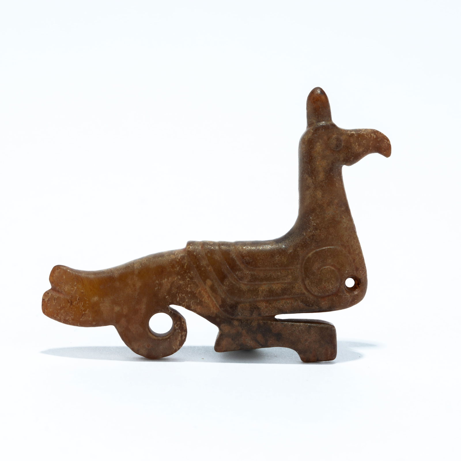 A ARCHAIC JADE CARVED PHOENIX PENDANT: Archaic Jade Carved Phoenix Pendant