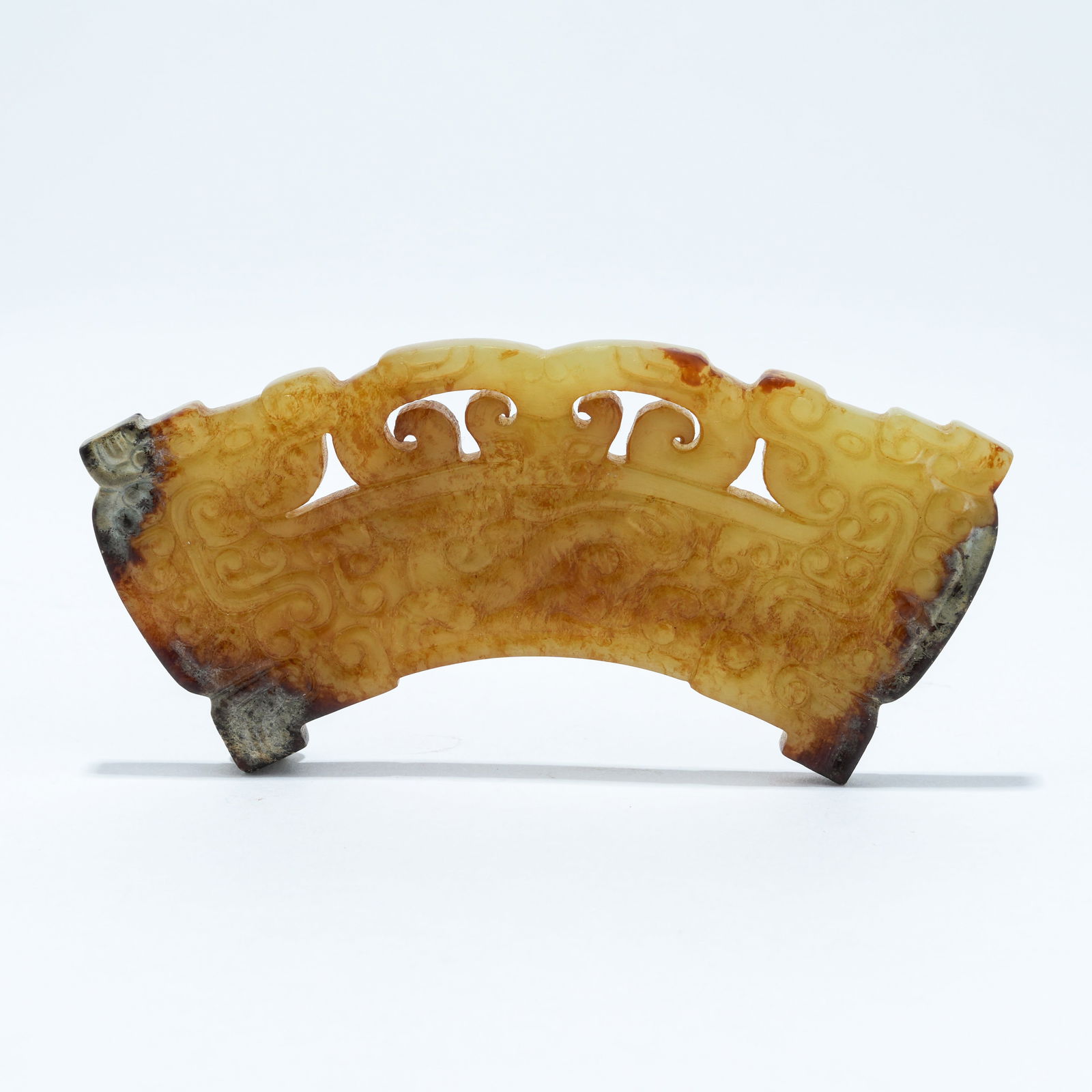 A ARCHAIC JADE CARVED PENDANT WITH DRAGON DESIGN (HUANG) (1 of 10)