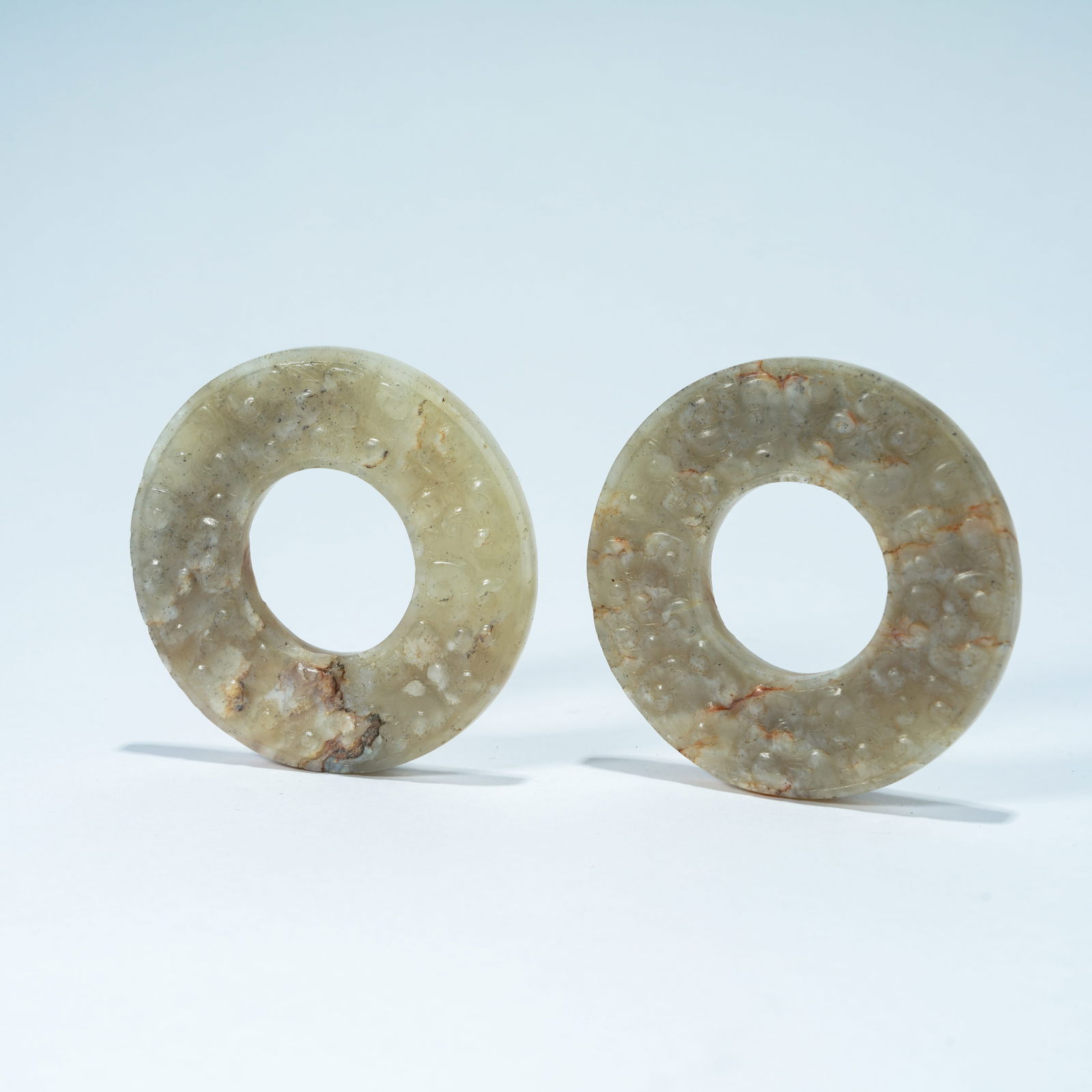 A ARCHAIC JADE CARVED BI DISCS WITH ROLLING CLOUD DESIGN (PAIR) (1 of 10)