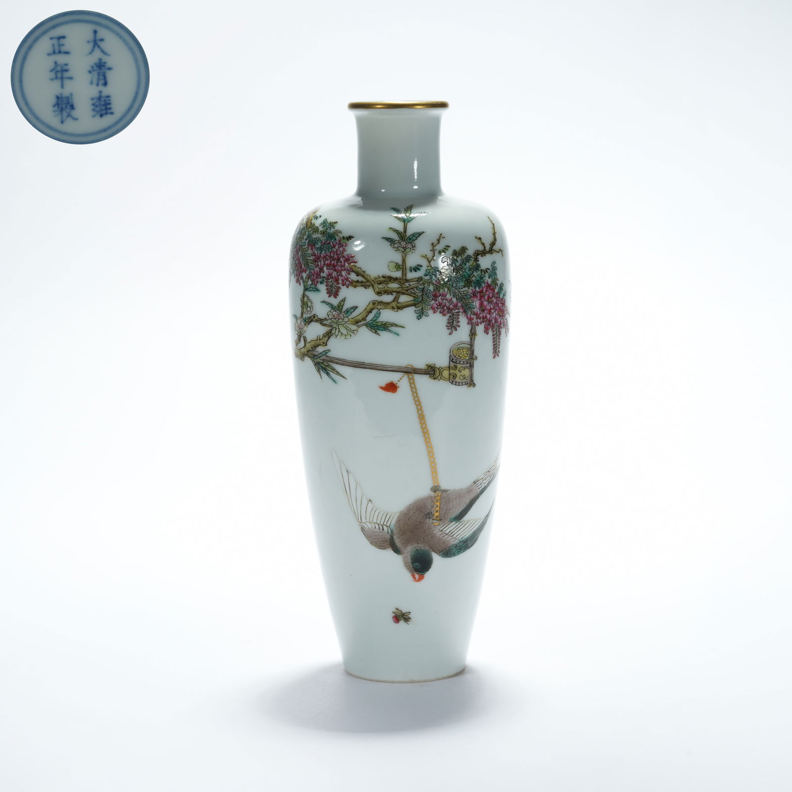 A FAMILLE ROSE FLOWER AND BIRD GUANYIN VASE: Famille Rose Flower and Bird Guanyin Vase