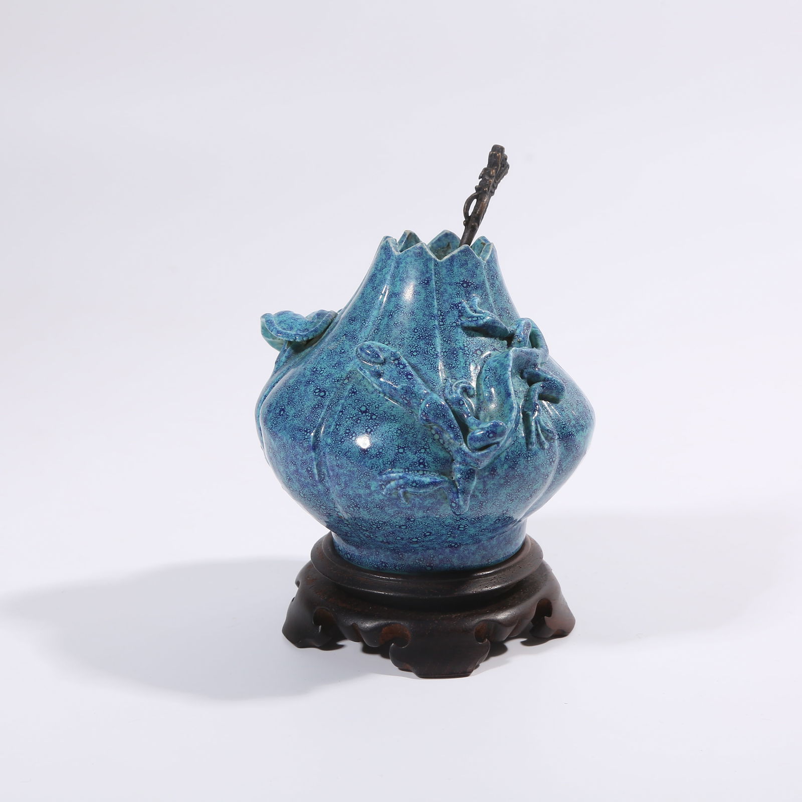 A QING DYNASTY JUN KILN WATER POT WITH CHILONG PATTERN: Qing Dynasty Jun Kiln Water Pot with Chilong Pattern