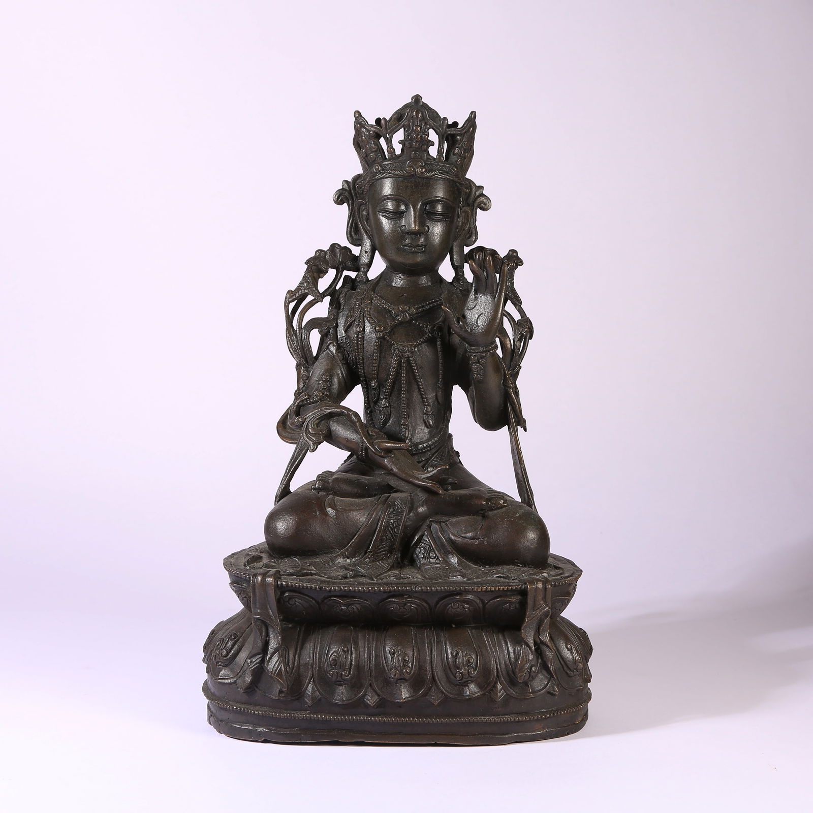 A BRONZE FIGURE OF GUANYIN BODHISATTVA WITH PRECIOUS CROWN (1 of 8)