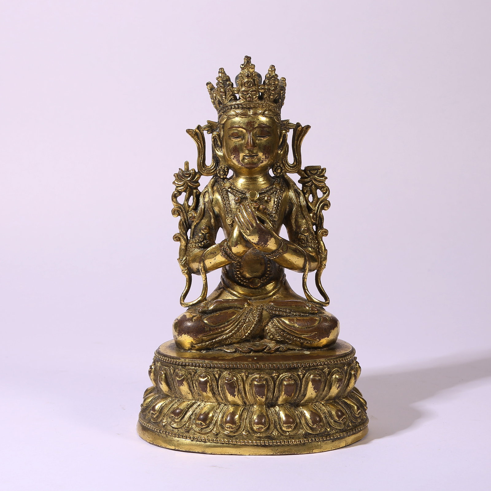 A GILT-BRONZE FIGURE OF MANJUSHRI BODHISATTVA: Gilt-Bronze Figure of Manjushri Bodhisattva