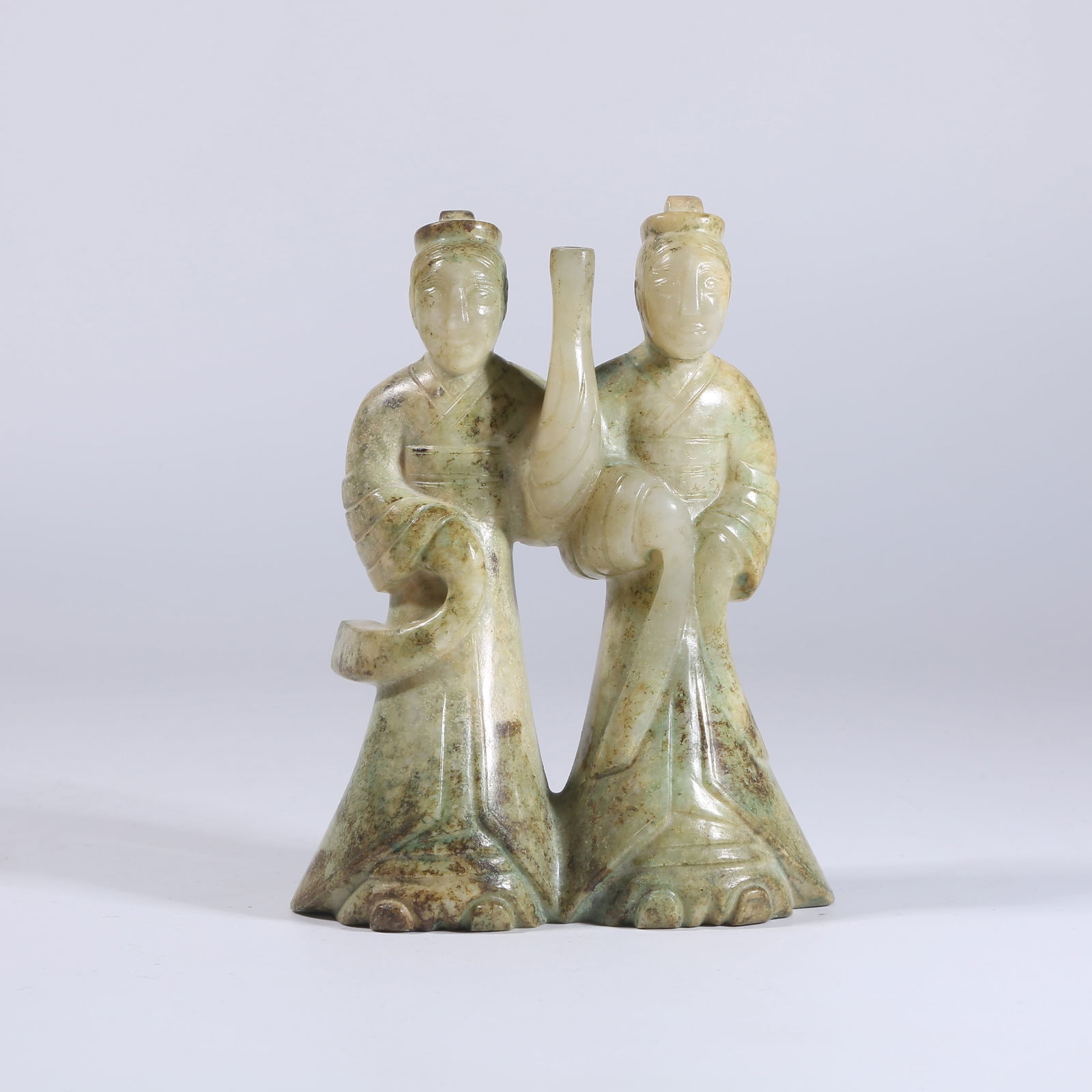 A ARCHAIC JADE DOUBLE-LINKED DANCING FIGURES (1 of 9)