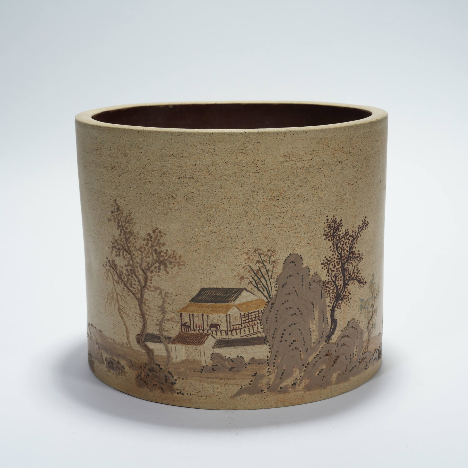 A ZISHA LANDSCAPE-PATTERN BRUSH POT (1 of 11)