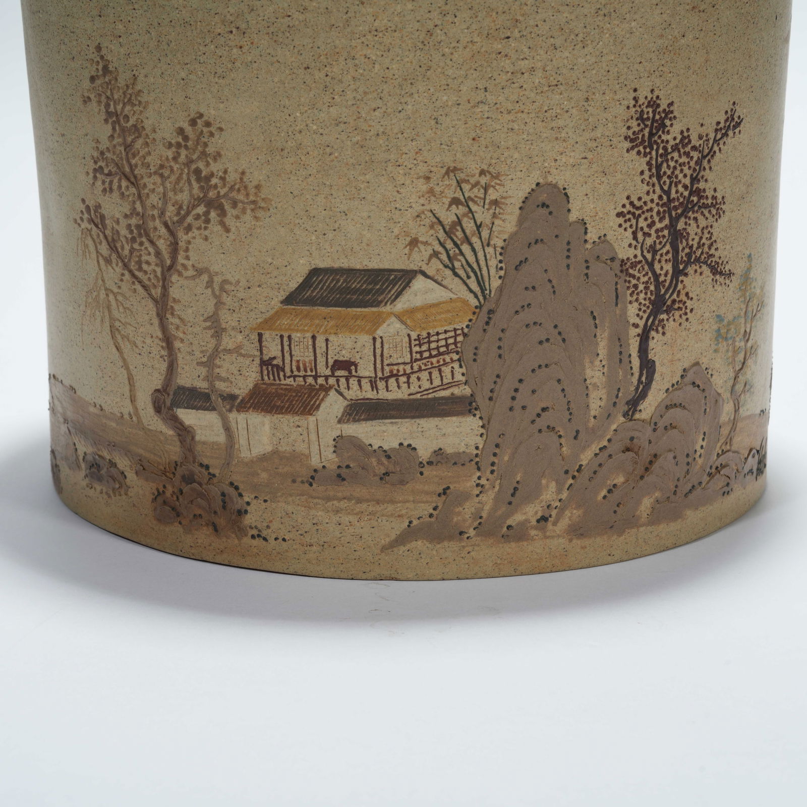 A ZISHA LANDSCAPE-PATTERN BRUSH POT - 2