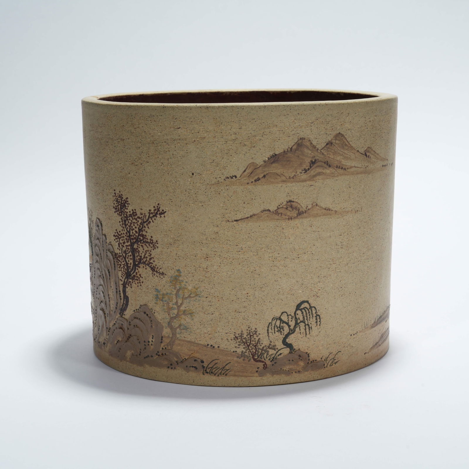 A ZISHA LANDSCAPE-PATTERN BRUSH POT - 3