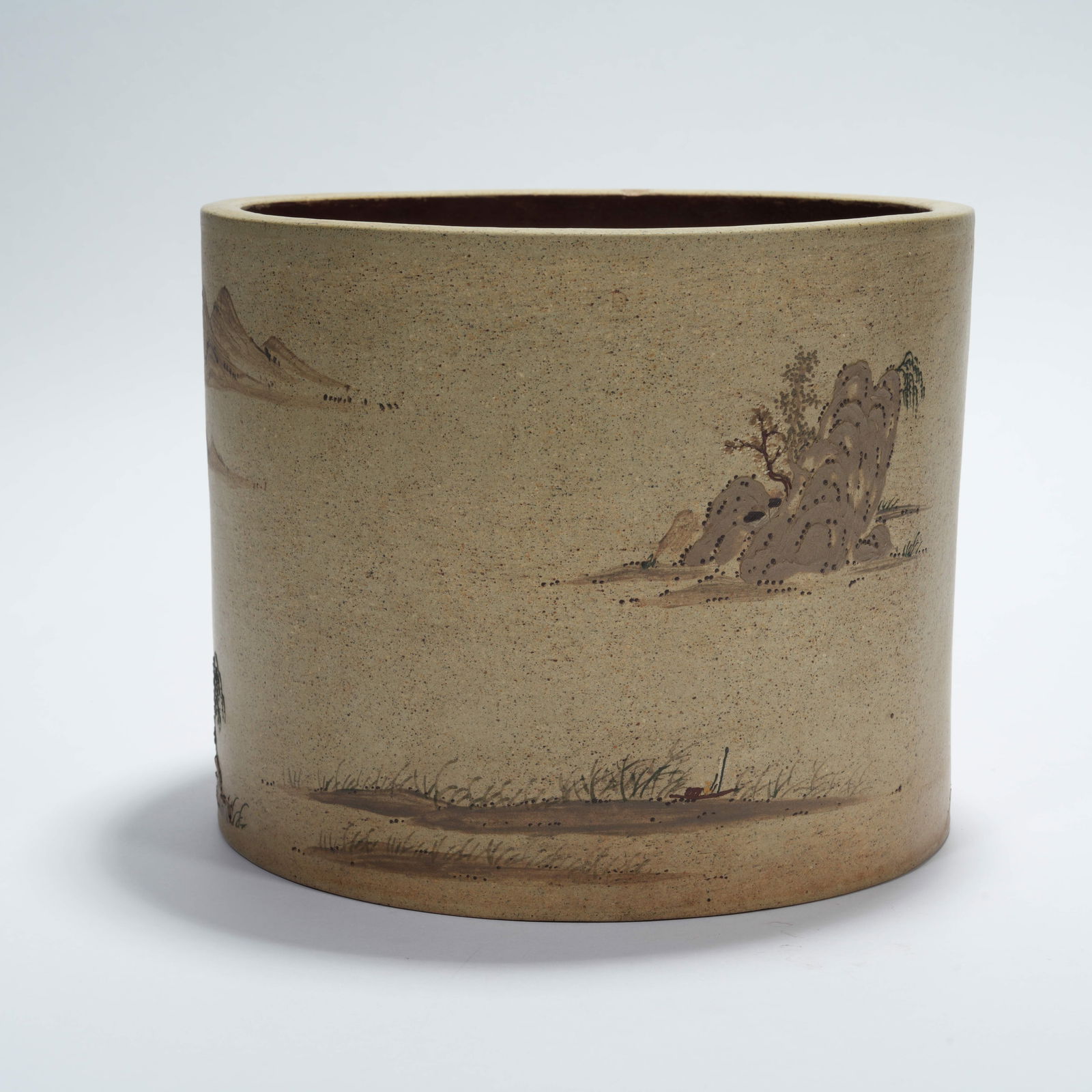 A ZISHA LANDSCAPE-PATTERN BRUSH POT - 4