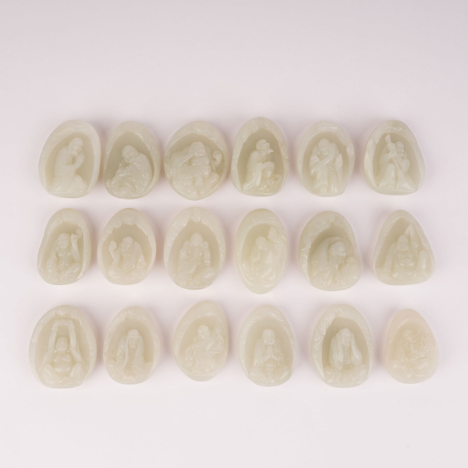 A EIGHTEEN ARHATS IN HETIAN JADE, QING DYNASTY (1 of 20)