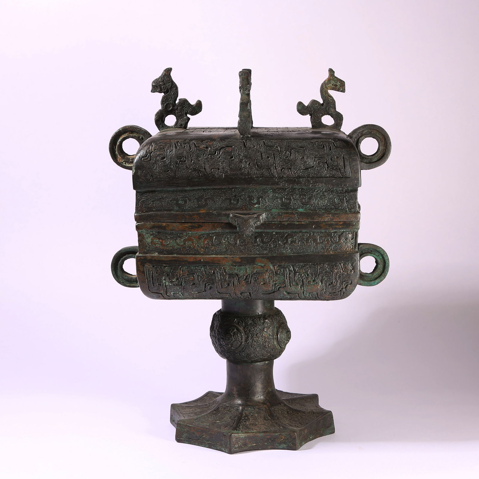 A BRONZE DOU WITH AUSPICIOUS BEAST MOTIFS: Bronze Dou with Auspicious Beast Motifs