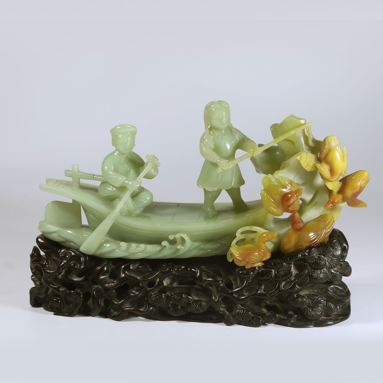 A HETIAN YELLOW JADE ORNAMENT WITH FISHING AND LEISURE MOTIF (1 of 9)