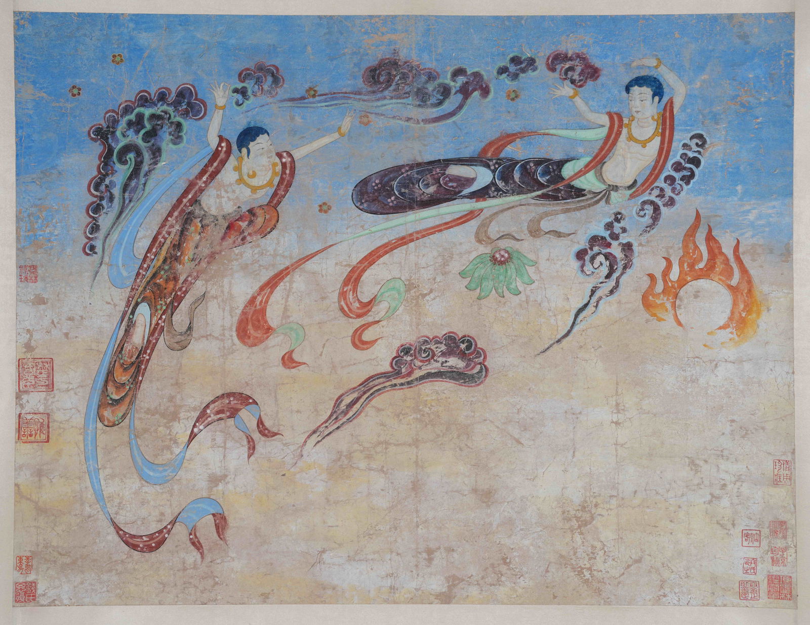 A FLYING APSARA PAINTING ON PAPER, MOUNTED (JINGXIN), BY ANONYMOUS. (1 of 10)