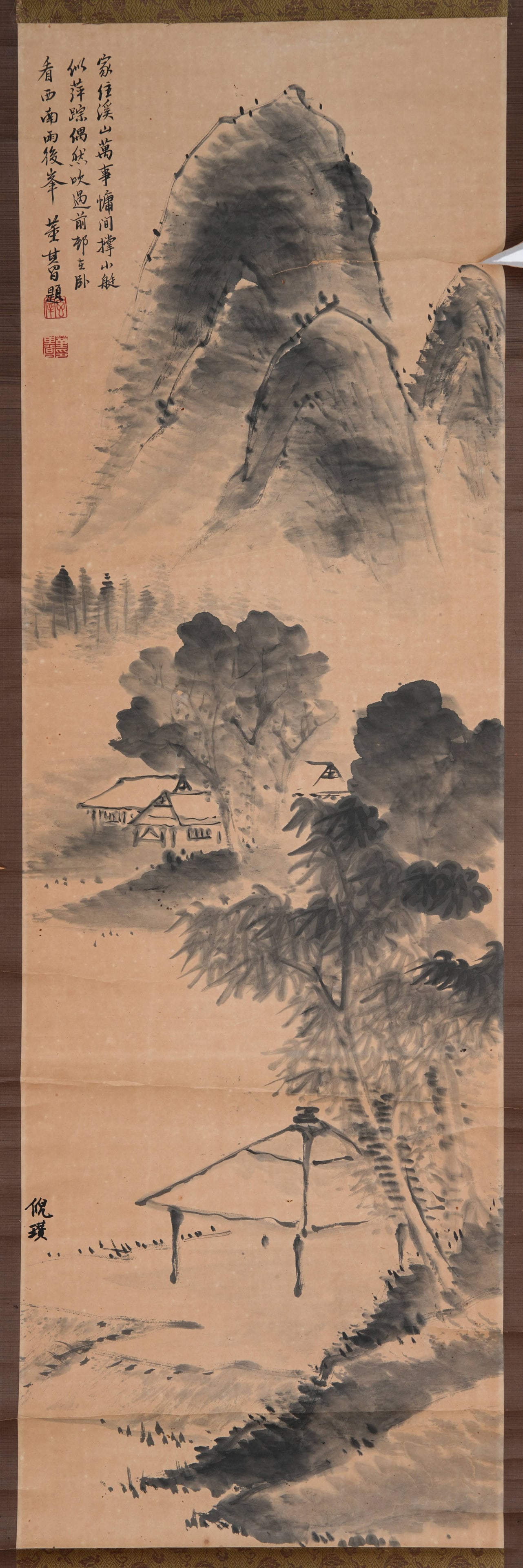 A LANDSCAPE PAINTING ON PAPER BY NI ZAN.倪瓚: Landscape Painting on Paper by Ni Zan.倪瓚