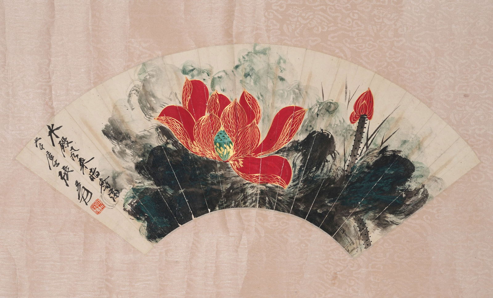 A LOTUS PAINTING ON PAPER BY ZHANG DAQIAN, HANGING SCROLL.張大千 (1 of 10)