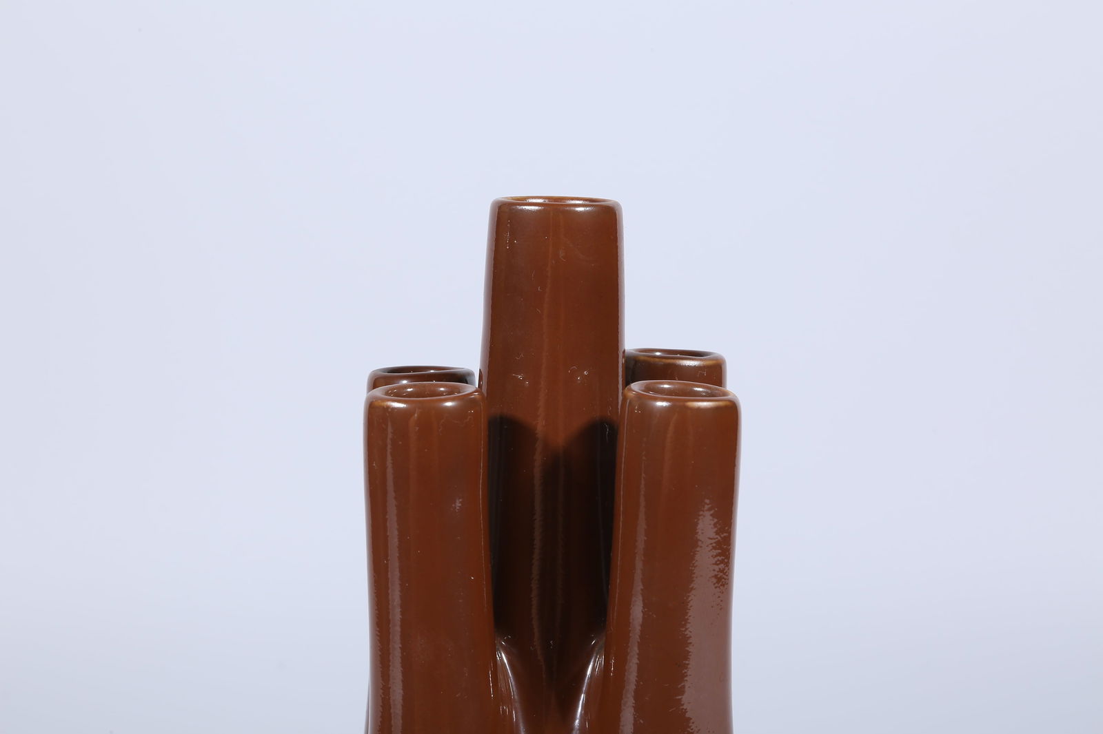 A BROWN GLAZED FIVE-NECKED VASE - 2