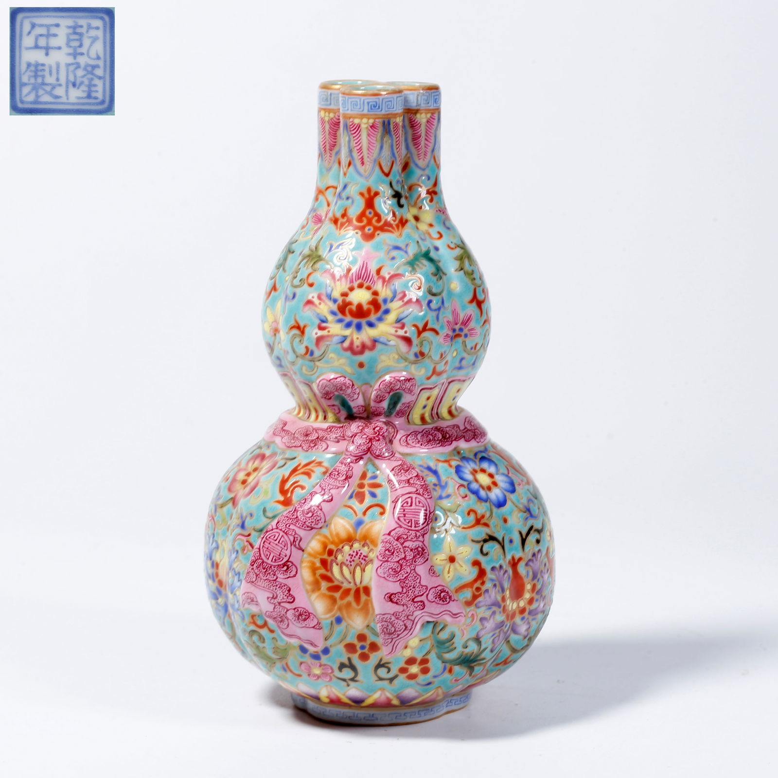A YANGCAI GOURD-SHAPED THREE-TUBE VASE (1 of 10)