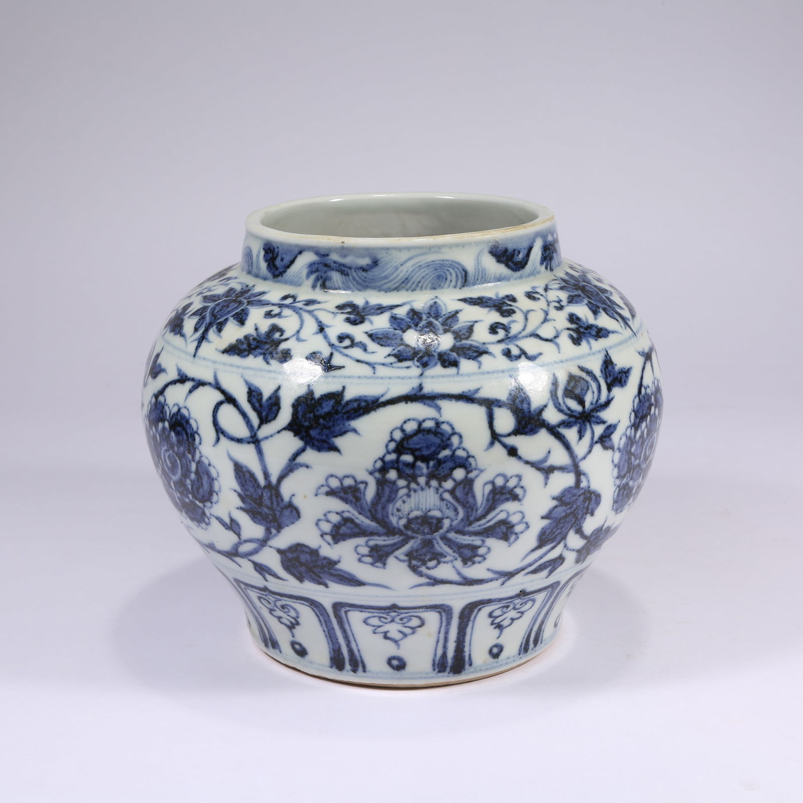 A BLUE-AND-WHITE CANOPY FLOWER-PATTERN JAR (1 of 9)