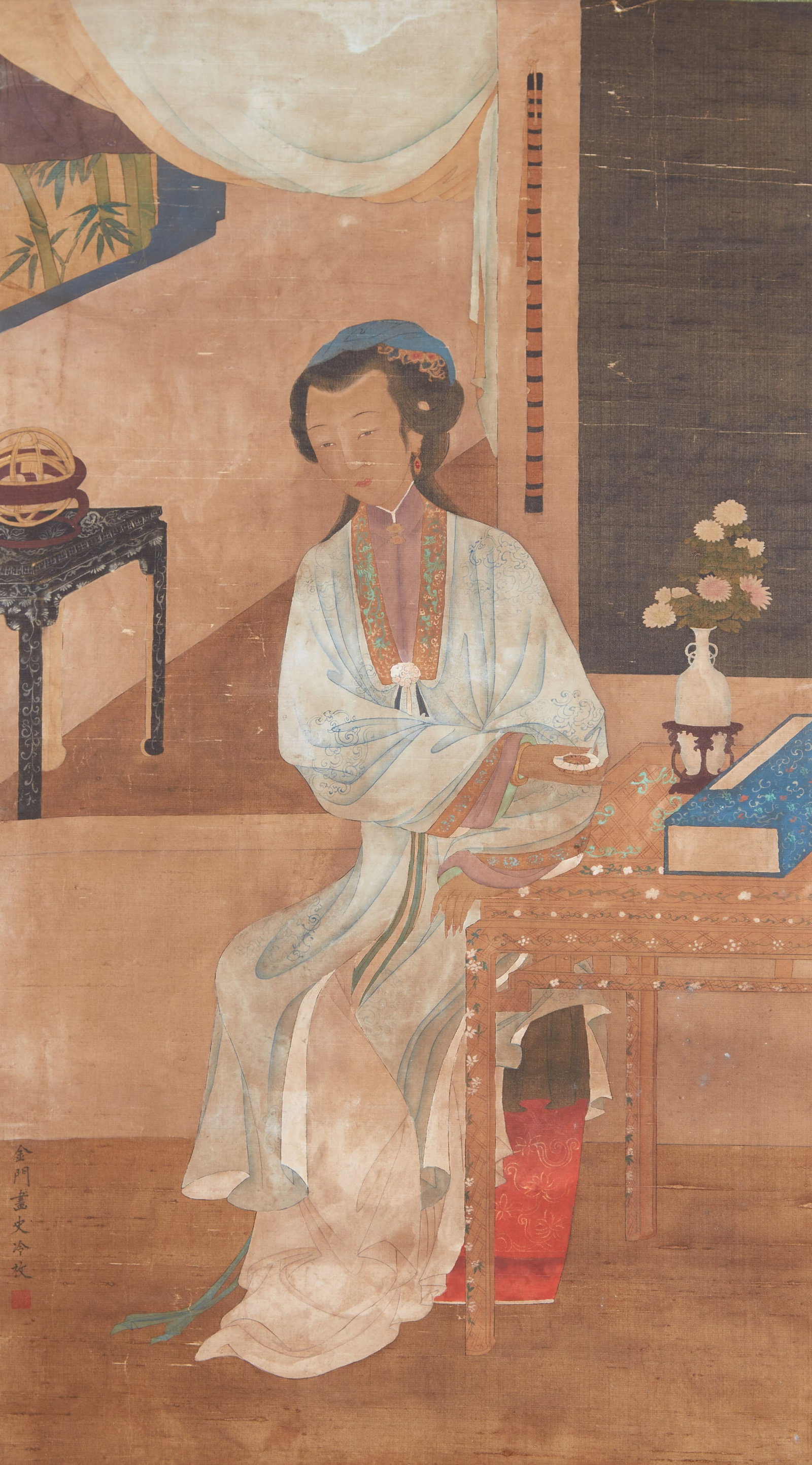 A "COURT LADIES", PAINTING ON SILK BY LENG MEI.冷枚: "Court Ladies", Painting on Silk by Leng Mei.冷枚